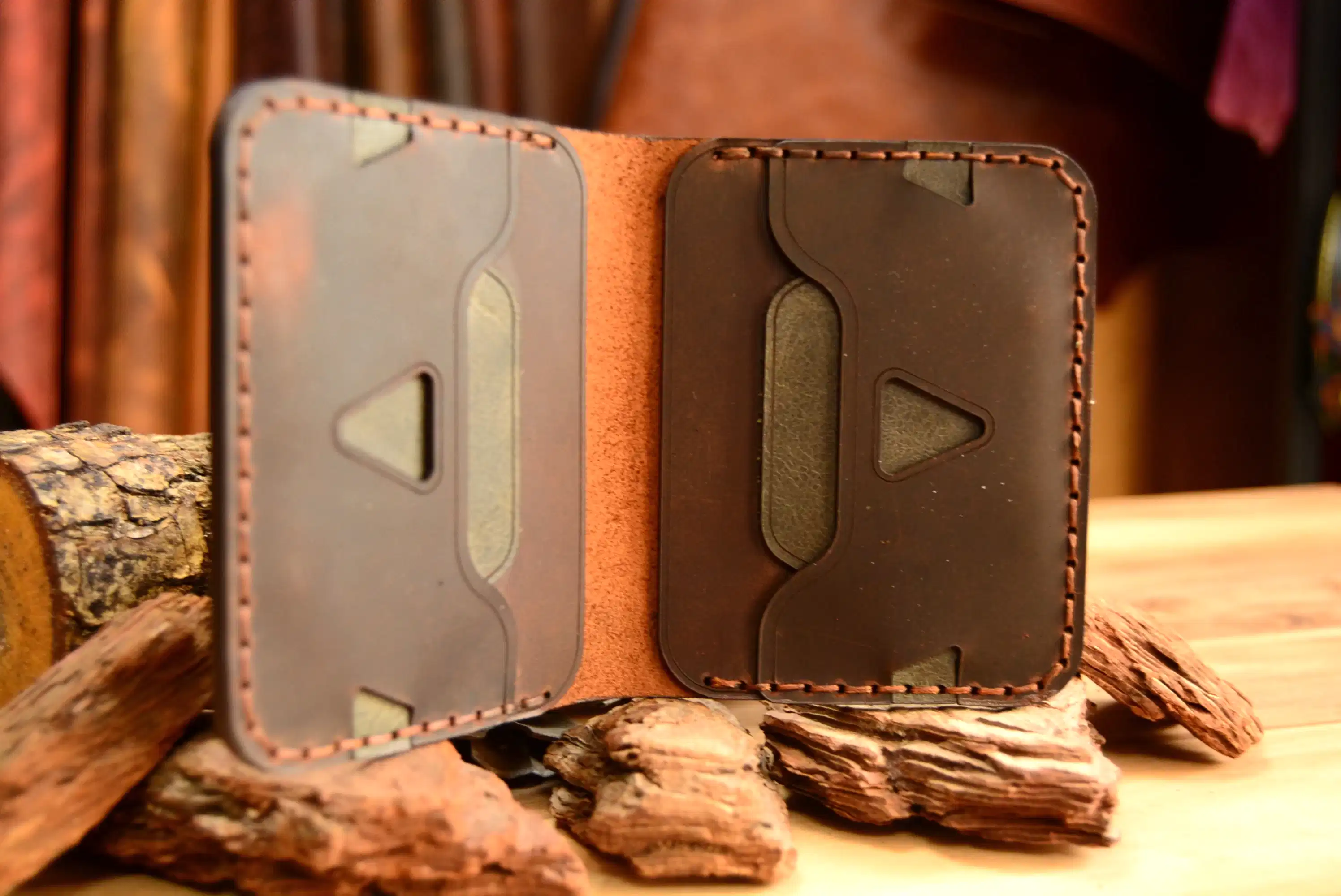 Double Agave Kartlık Hakiki Deri El Yapımı