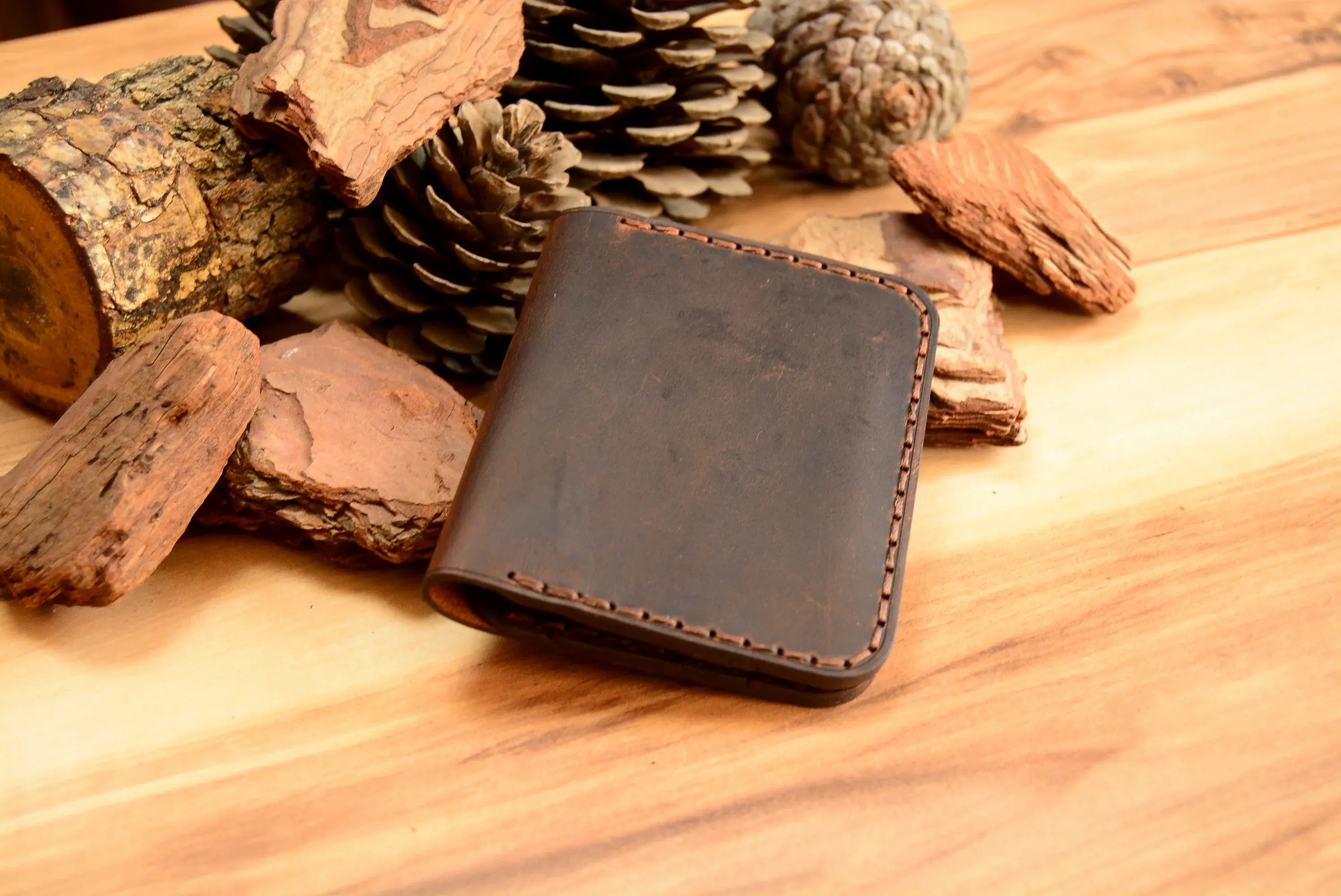 Double Agave Kartlık Hakiki Deri El Yapımı