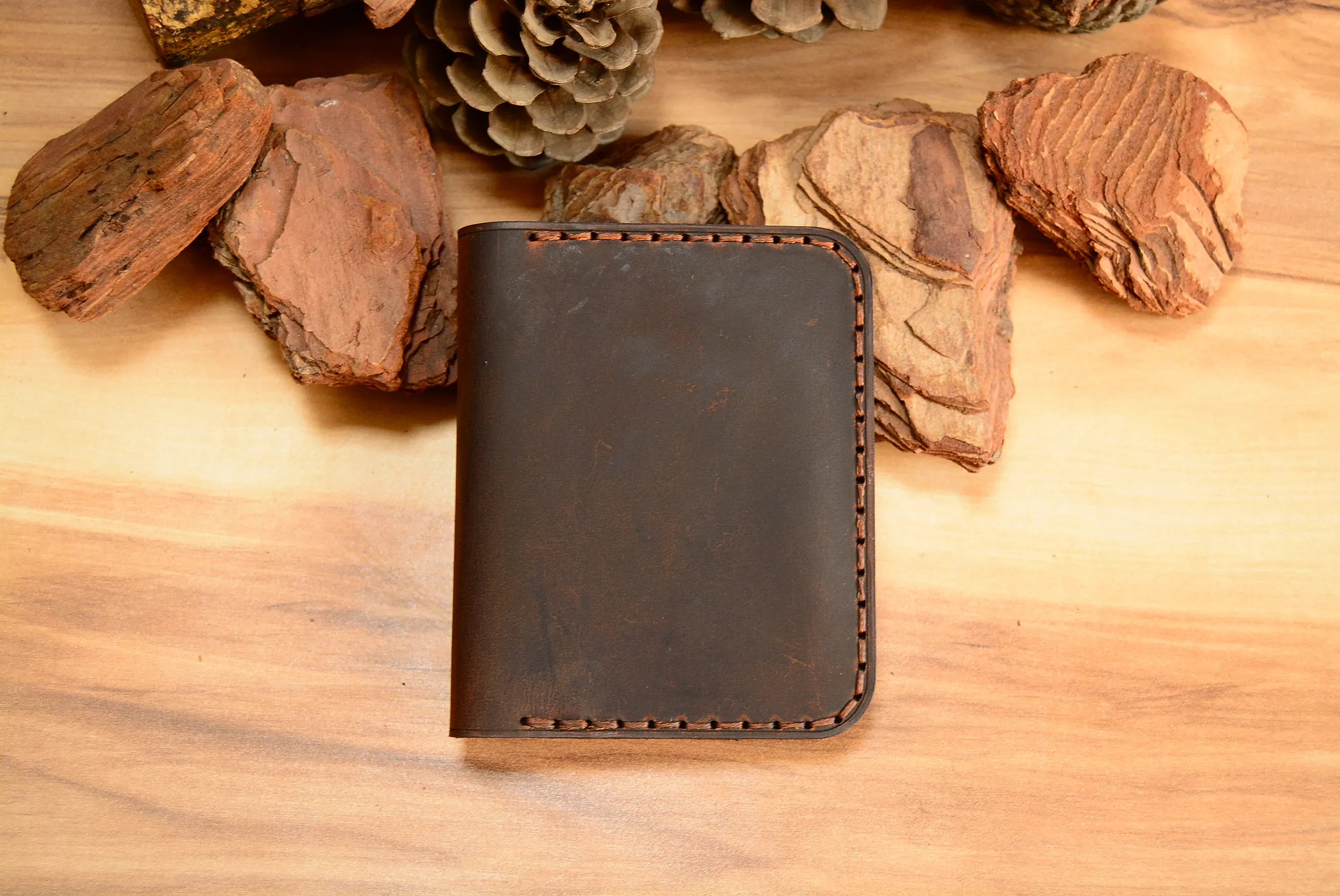 Double Agave Kartlık Hakiki Deri El Yapımı