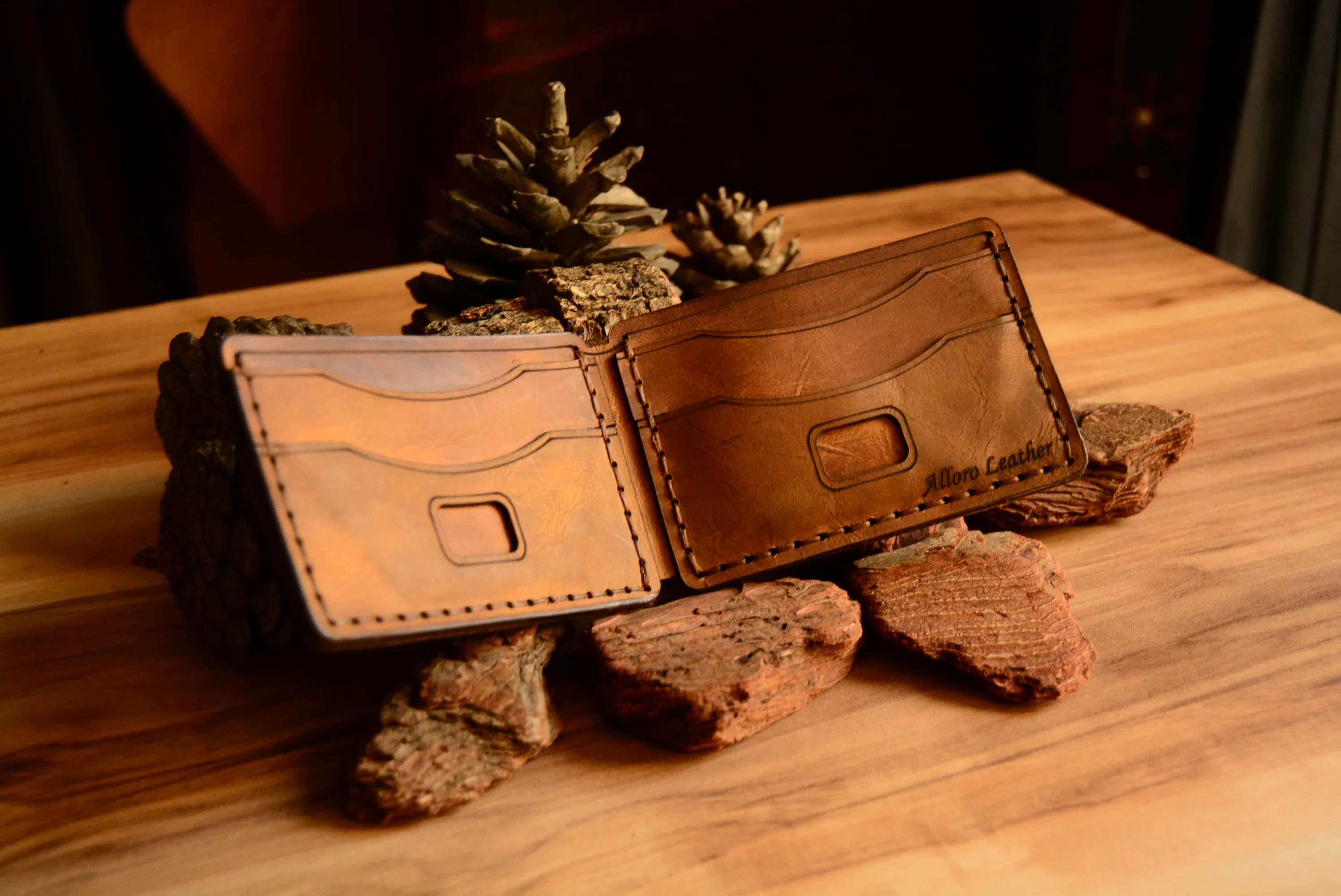 Double Palm Kartlık Hakiki Deri El Yapımı