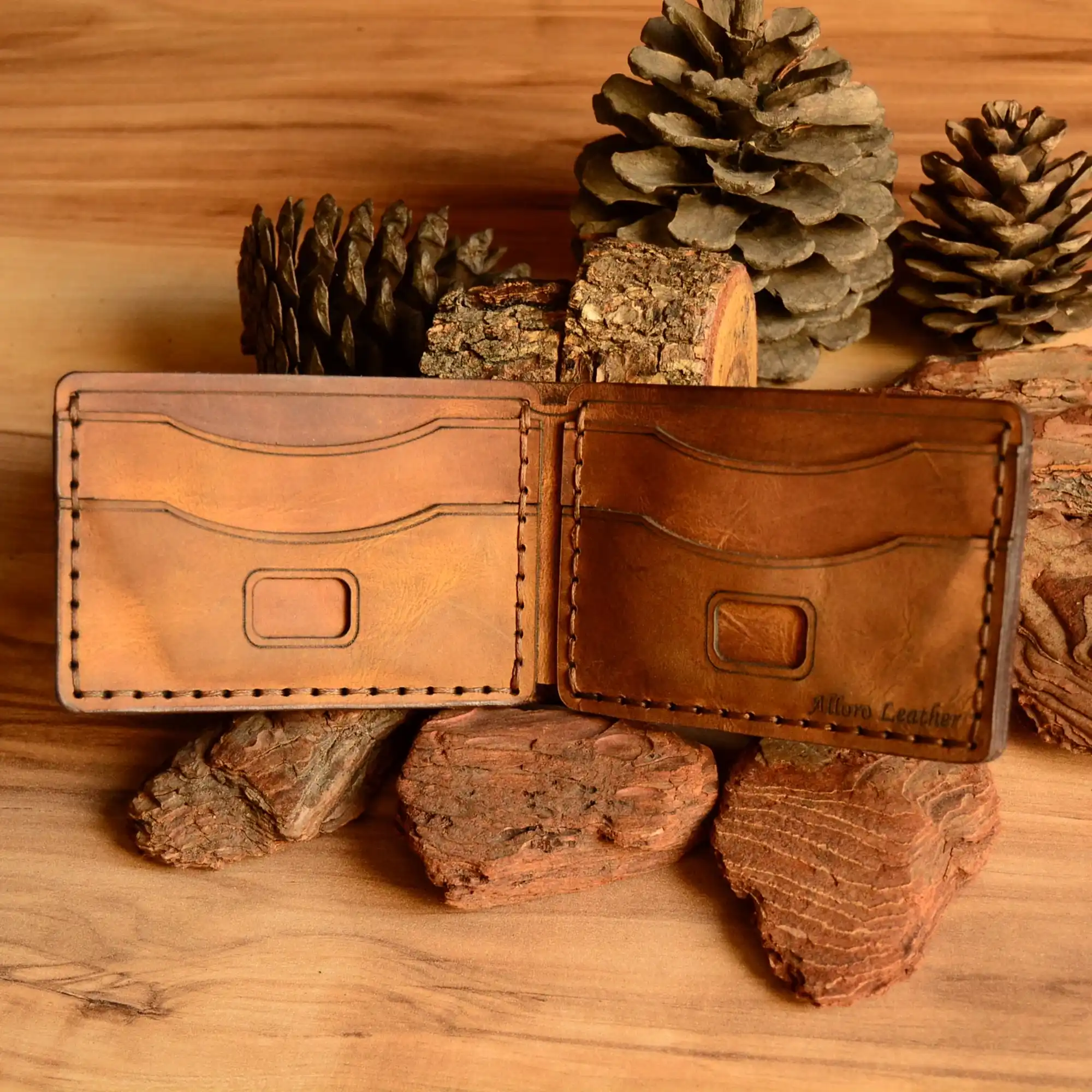 hakiki deri el yapimi double palm deri kartlık