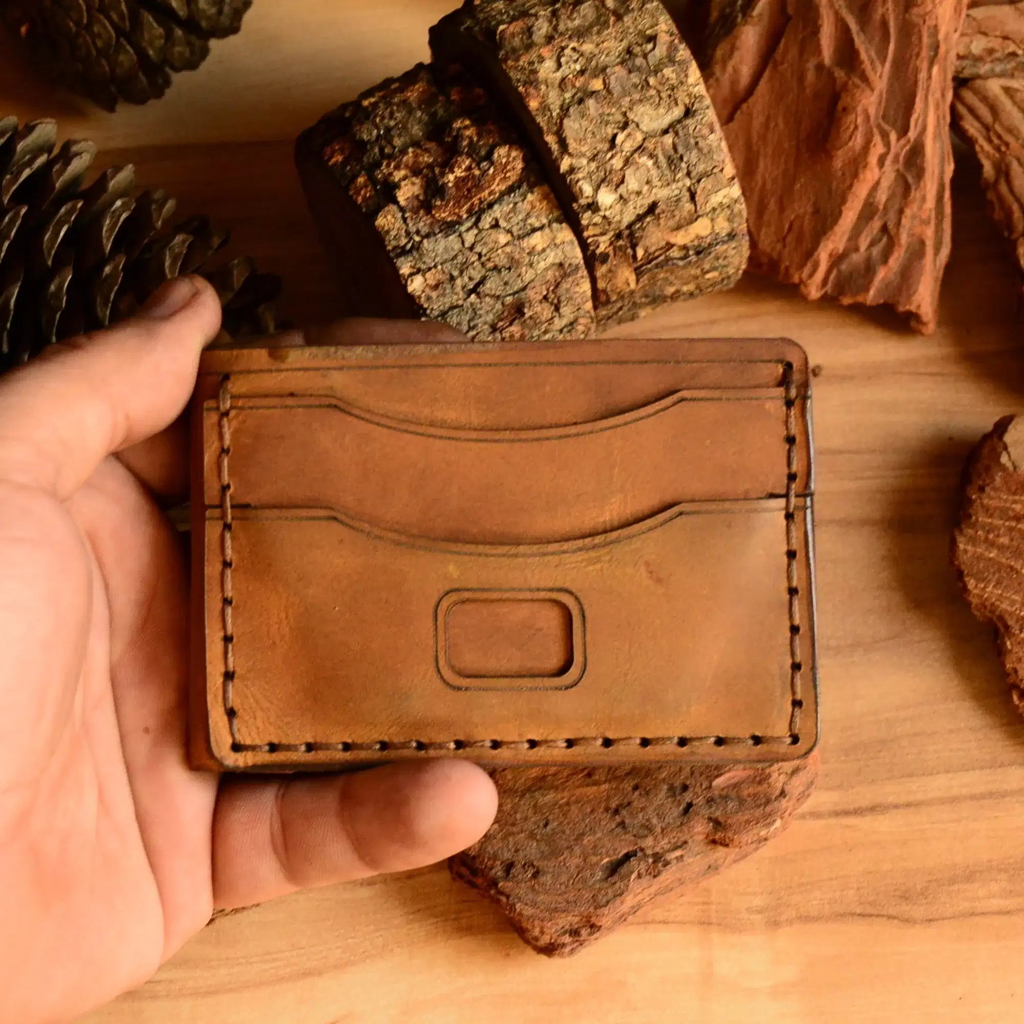 Double Palm Kartlık Hakiki Deri El Yapımı