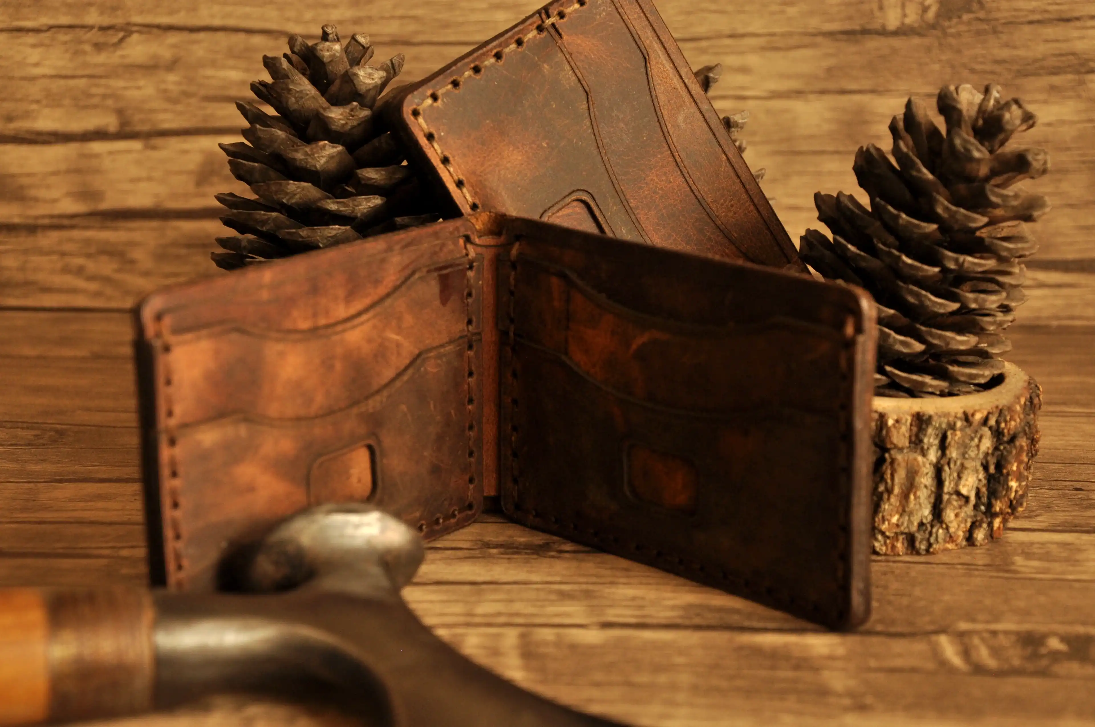 Double Palm Kartlık Hakiki Deri El Yapımı