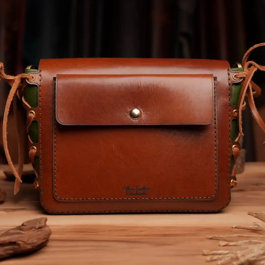 Boleyn Çanta Korse Tasarım Kahverengi/YeşilHakiki Deri El Yapımı