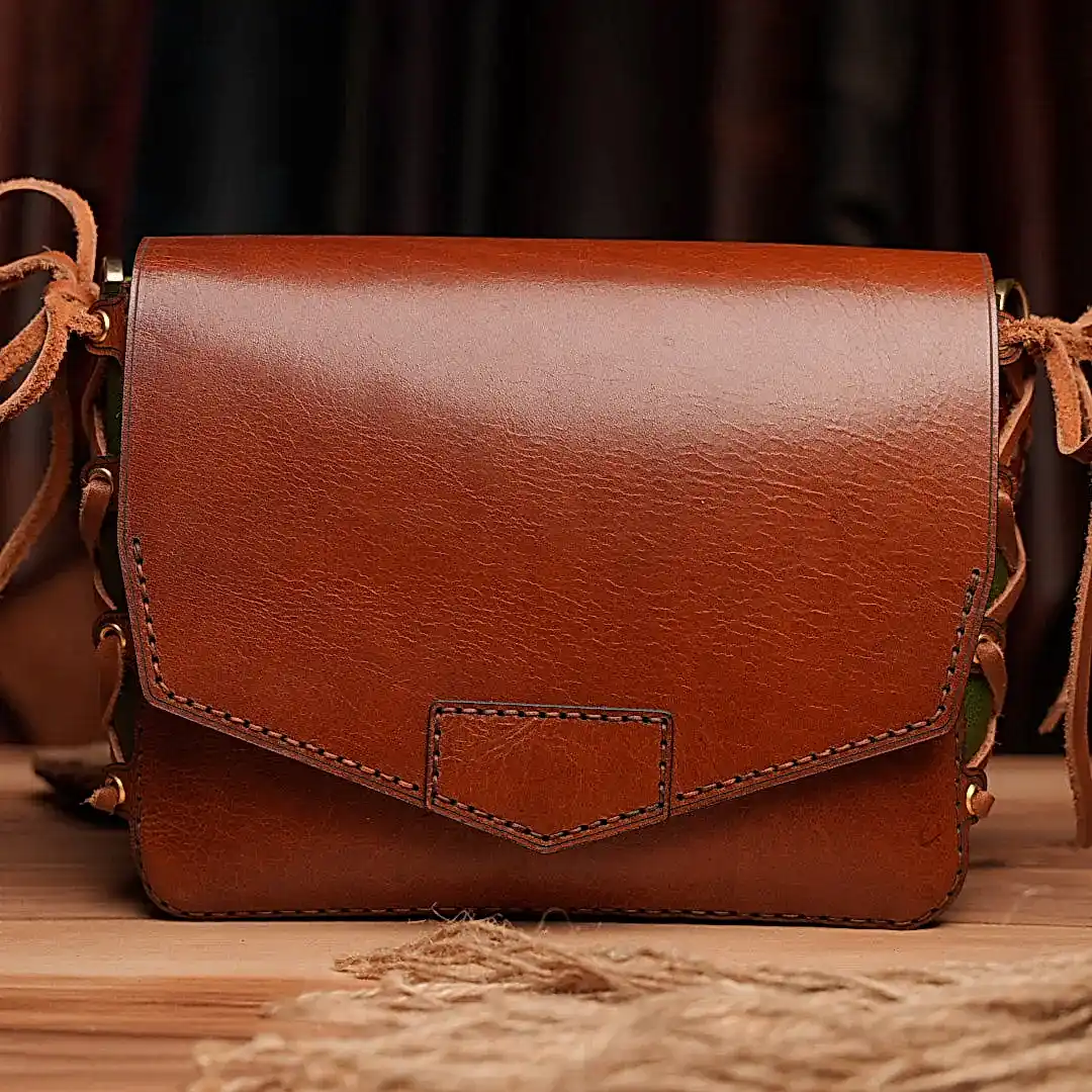 Boleyn Çanta Korse Tasarım Kahverengi/YeşilHakiki Deri El Yapımı