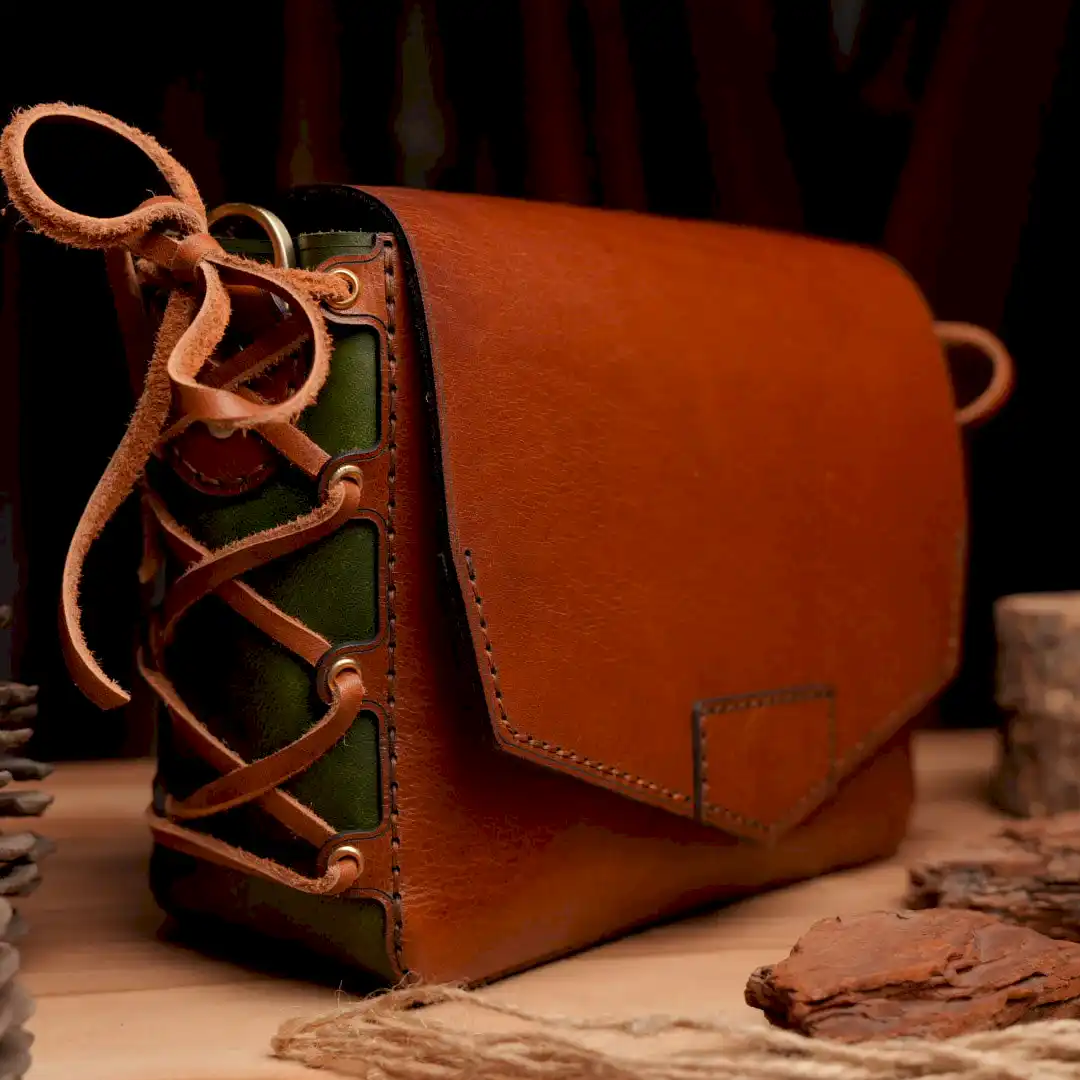 Boleyn Çanta Korse Tasarım Kahverengi/YeşilHakiki Deri El Yapımı