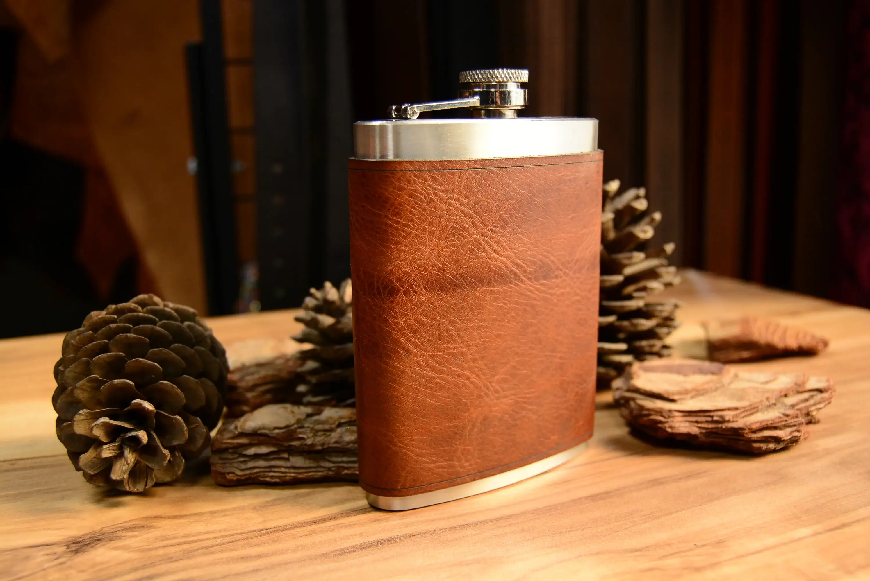 Deri Çelik Matara Hakiki Deri El Yapımı 8 Oz