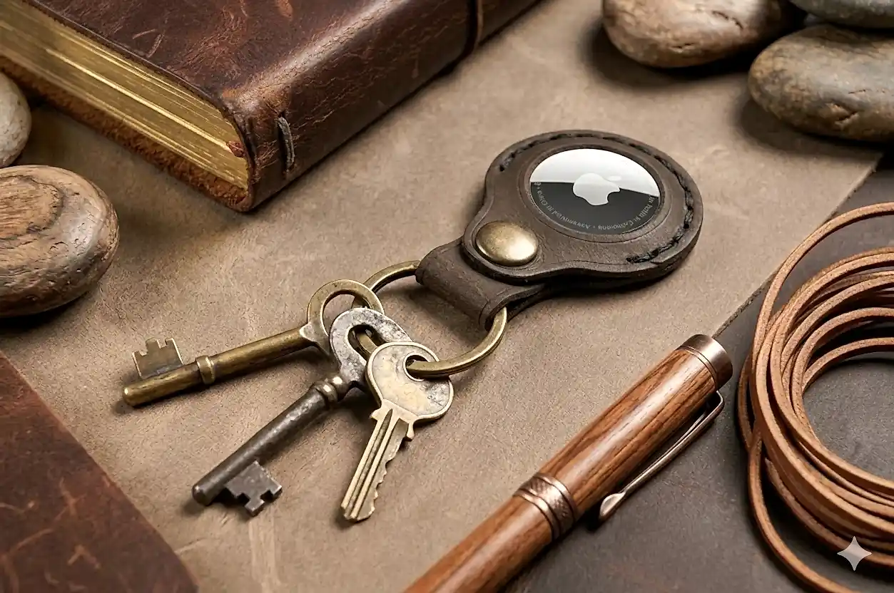 hakiki deri el yapimi airtag uyumlu deri anahtarlık – apple airtag kılıfı - metal halkalı şık taşıma aksesuarı