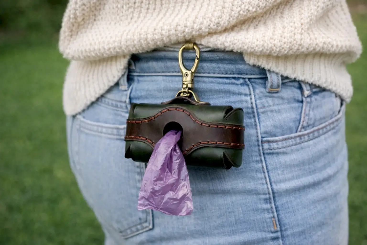 hakiki deri el yapimi deri pet kaka poşeti taşıyıcı – kemer askılı köpek poşet dispenseri