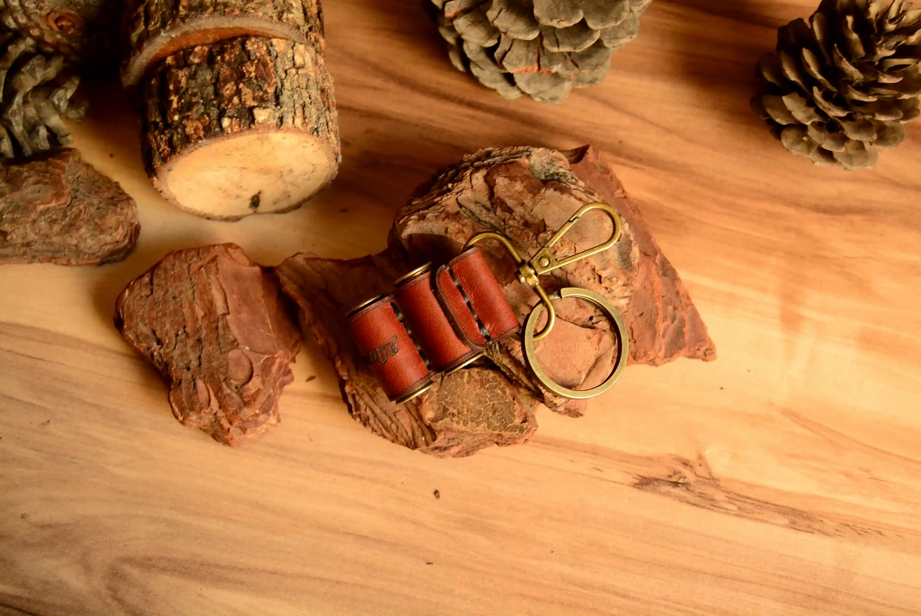 Çift Fişek Deri Anahtarlık Hakiki Deri El Yapımı Çiftli