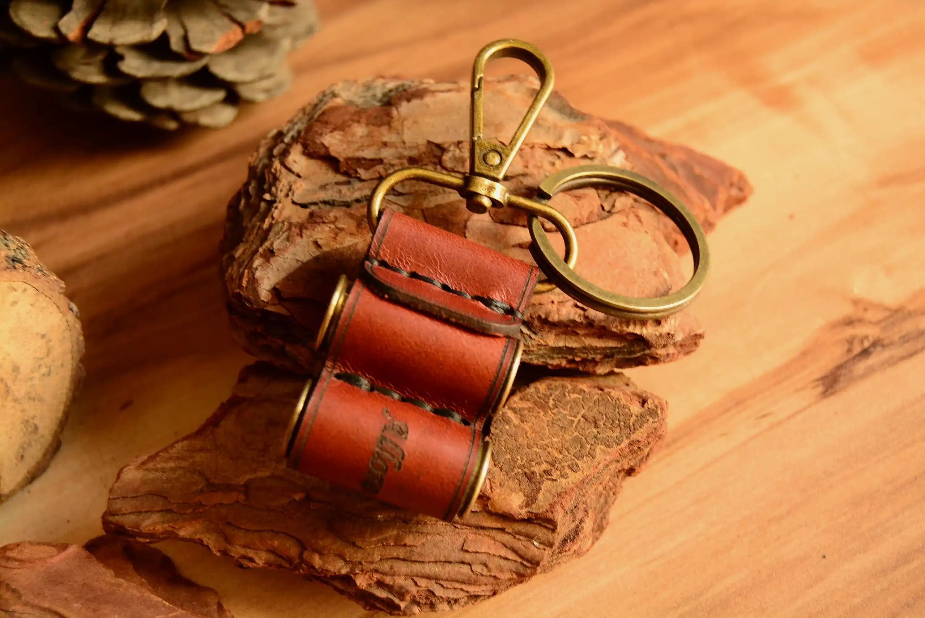 Çift Fişek Deri Anahtarlık Hakiki Deri El Yapımı Çiftli