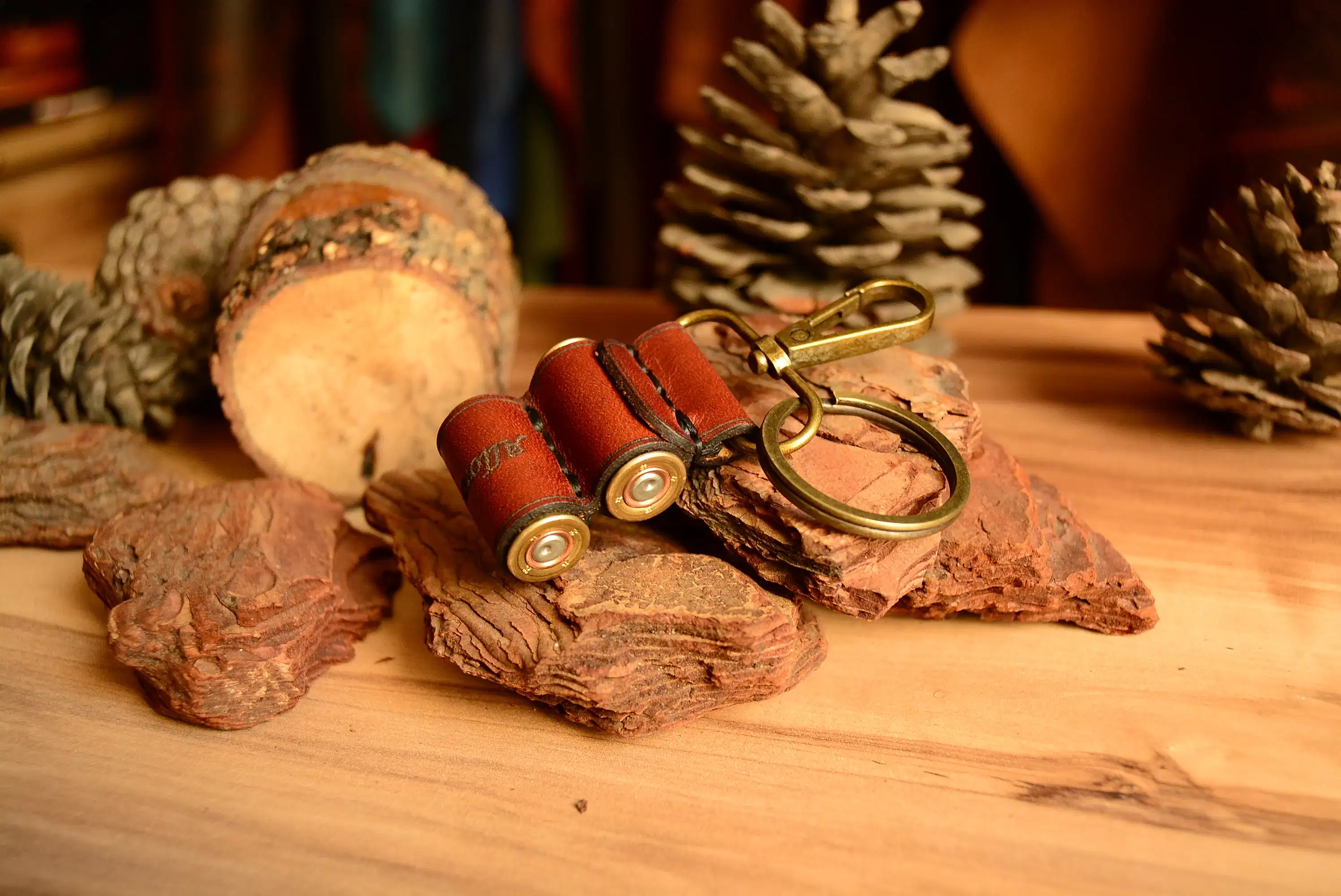 Çift Fişek Deri Anahtarlık Hakiki Deri El Yapımı Çiftli