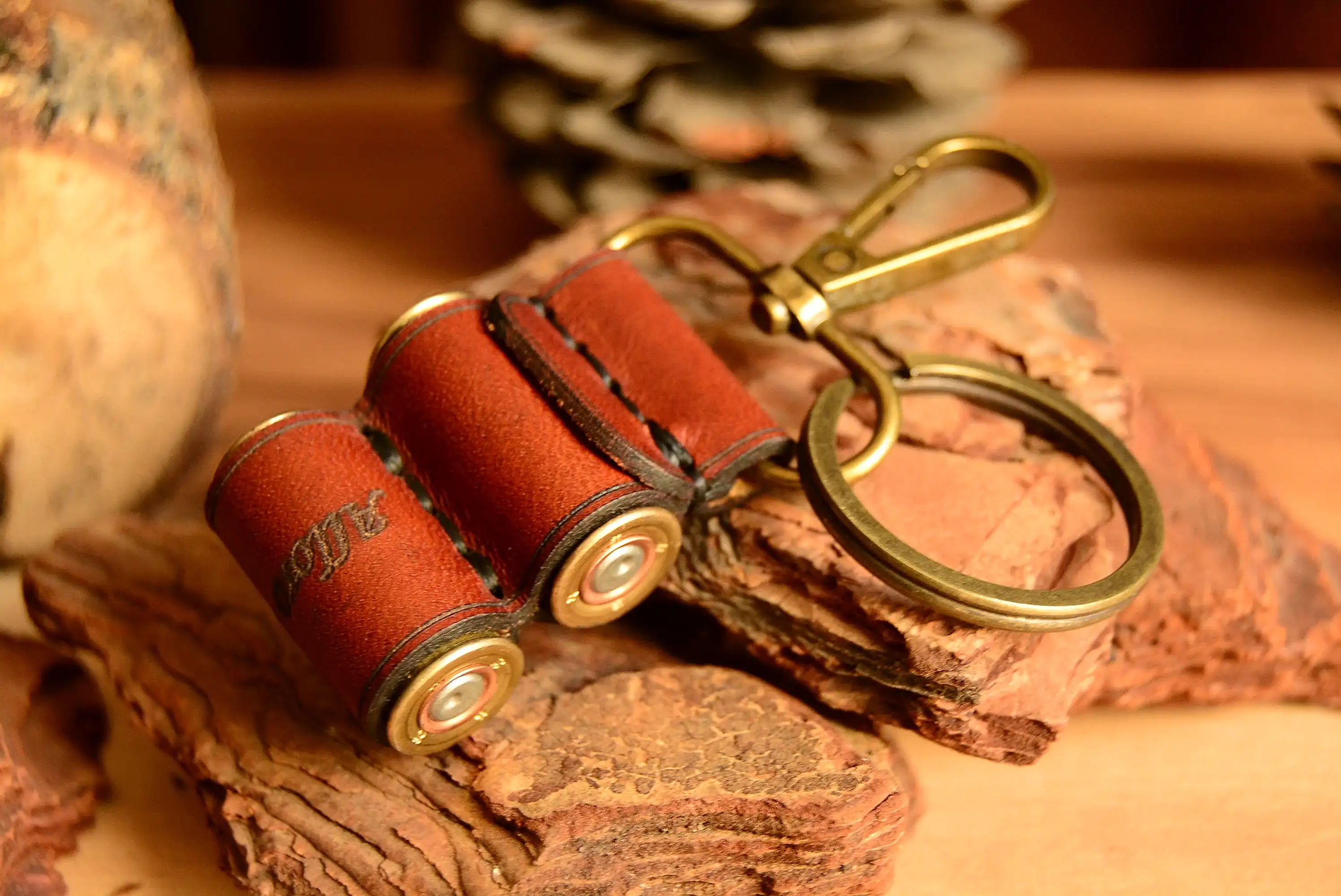 Çift Fişek Deri Anahtarlık Hakiki Deri El Yapımı Çiftli