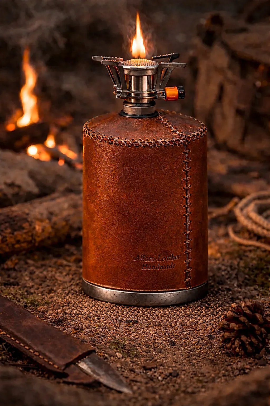 hakiki deri el yapimi hakiki deri gaz kartuş kılıfı (kamp ocağı tüpü kılıfı) (1000 ml uzun)