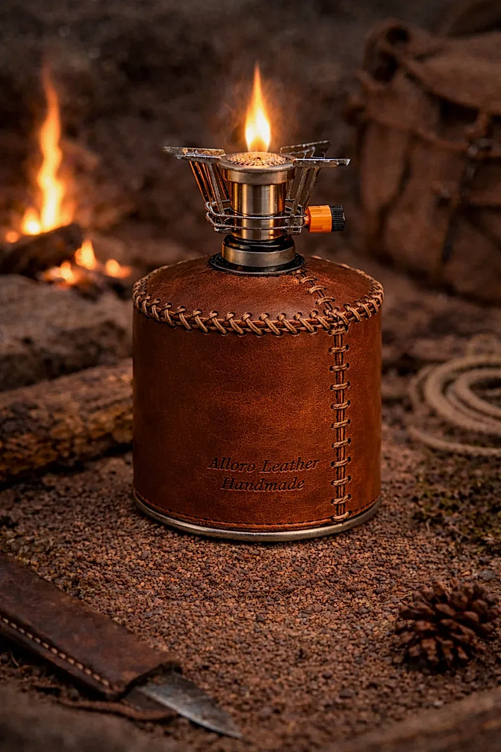 hakiki deri el yapimi gaz kartuşu deri kılıf (kamp ocağı tüpü) (500 ml kısa tombul)