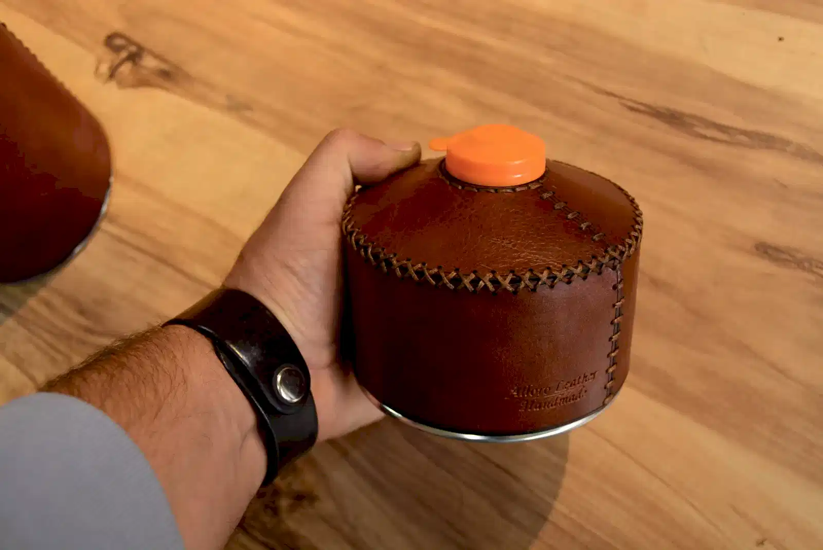 Hakiki Deri Gaz Kartuş Kılıfı El Yapımı 500 ml Kısa