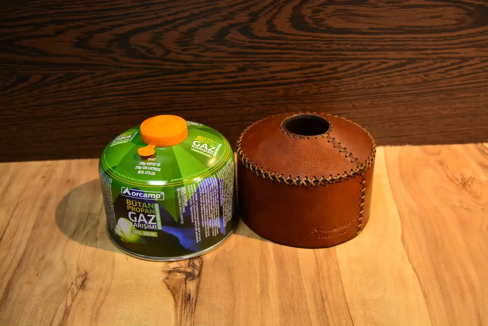 Hakiki Deri Gaz Kartuş Kılıfı El Yapımı 500 ml Kısa