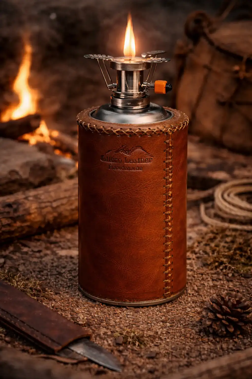 hakiki deri el yapimi hakiki deri gaz kartuş kılıfı (kamp ocağı tüpü kılıfı) (500 ml uzun)