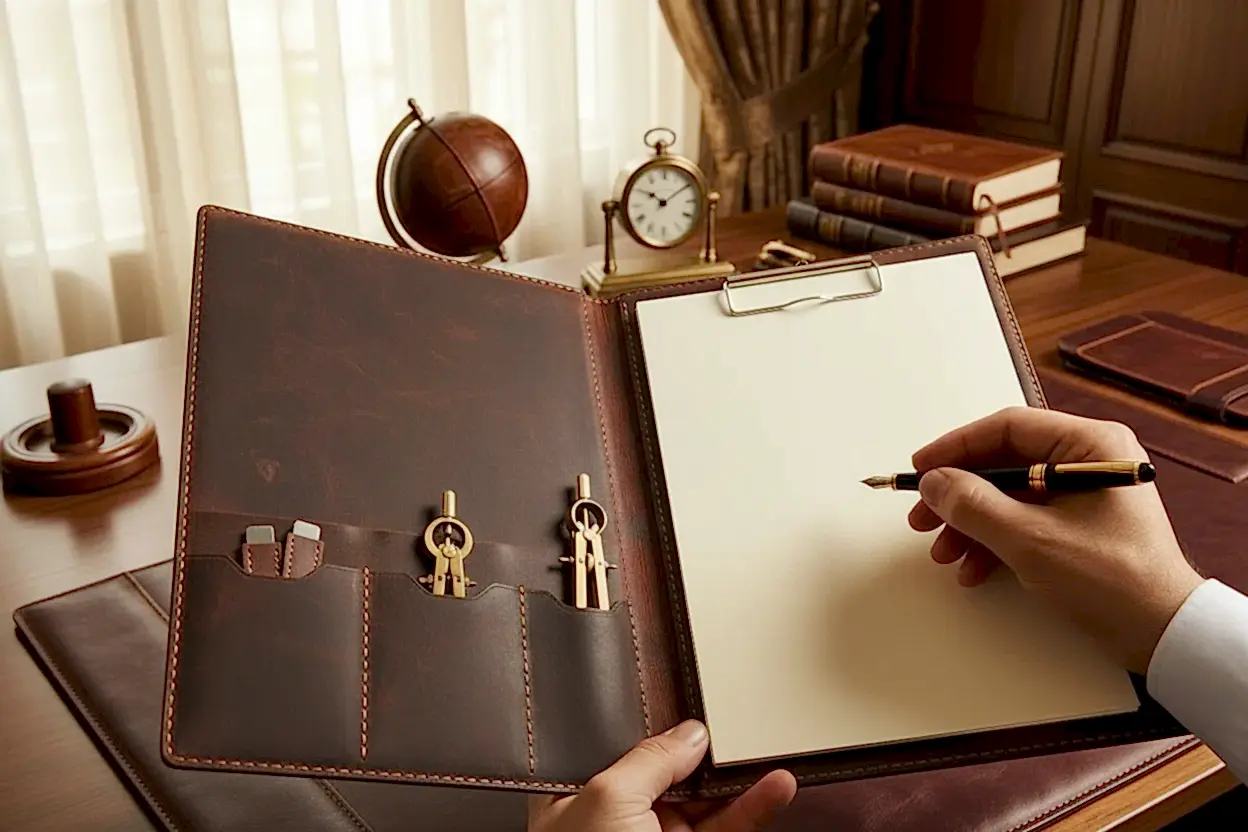 A4 Sekreterlik Clipboard Deri El Yapımı Hakiki Deri Kapaklı