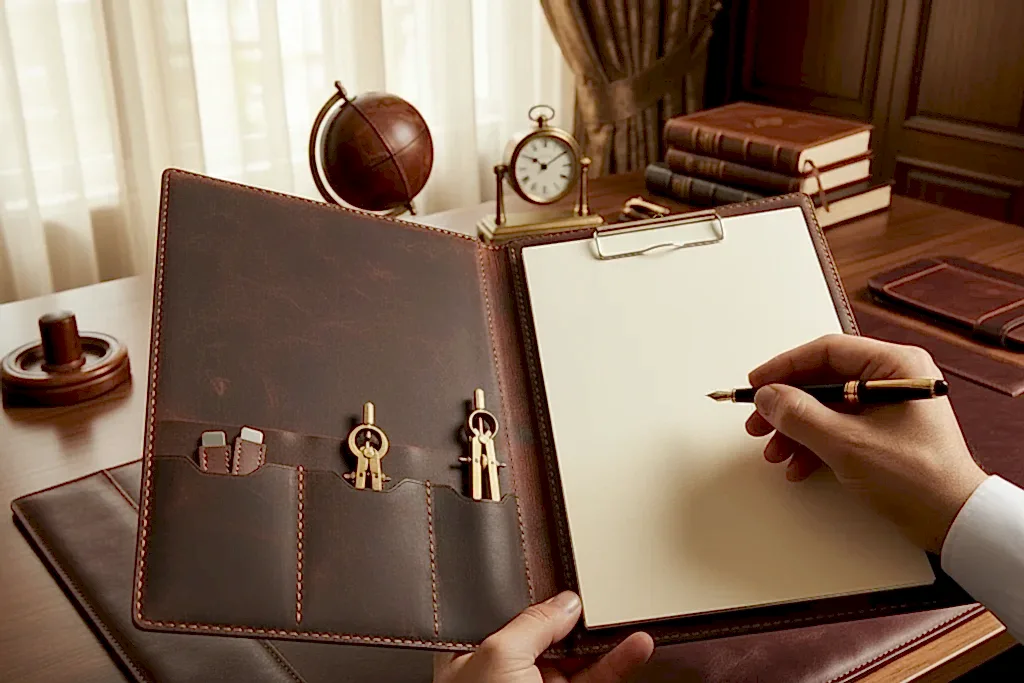 A4 Sekreterlik Clipboard Deri El Yapımı Hakiki Deri Kapaklı