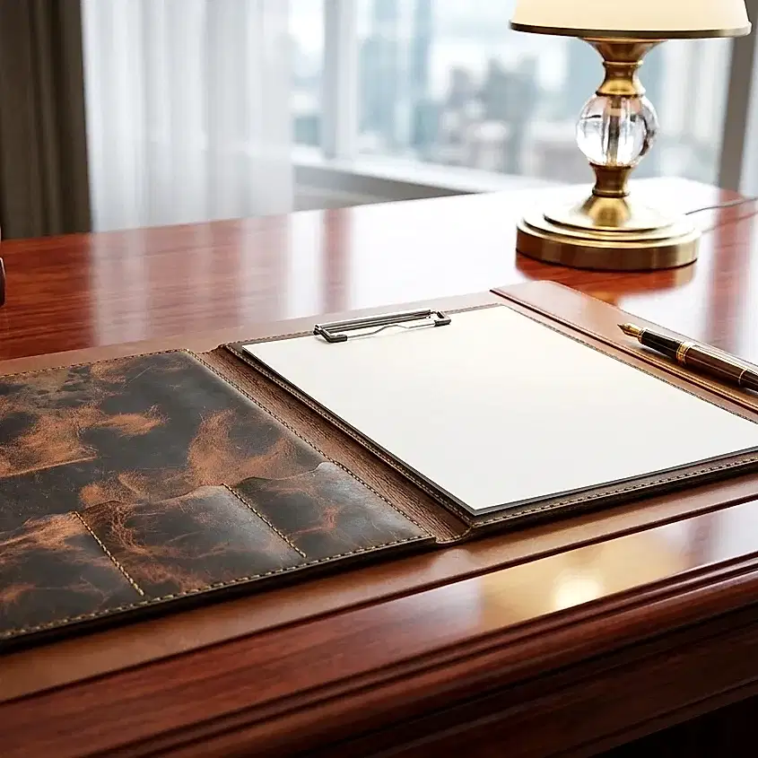 A4 Sekreterlik Clipboard Deri El Yapımı Hakiki Deri Kapaklı