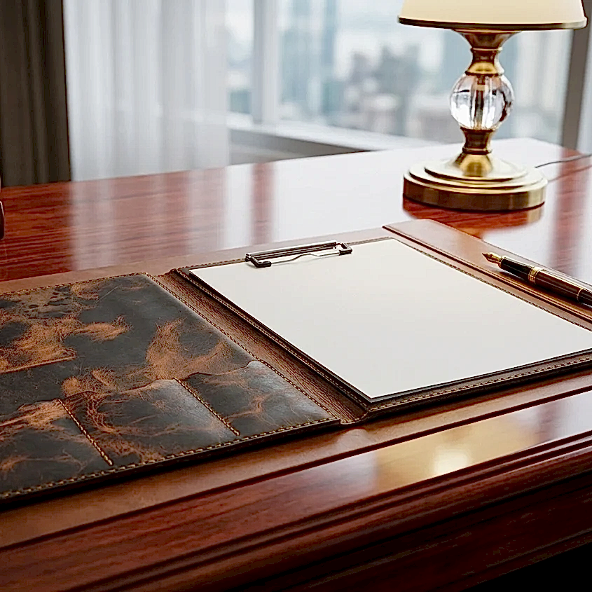 A4 Sekreterlik Clipboard Deri El Yapımı Hakiki Deri Kapaklı