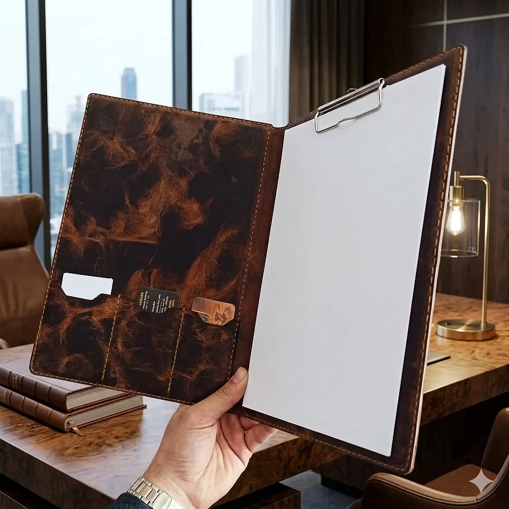 A4 Sekreterlik Clipboard Deri El Yapımı Hakiki Deri Kapaklı