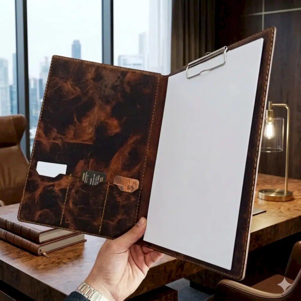 A4 Sekreterlik Clipboard Deri El Yapımı Hakiki Deri Kapaklı