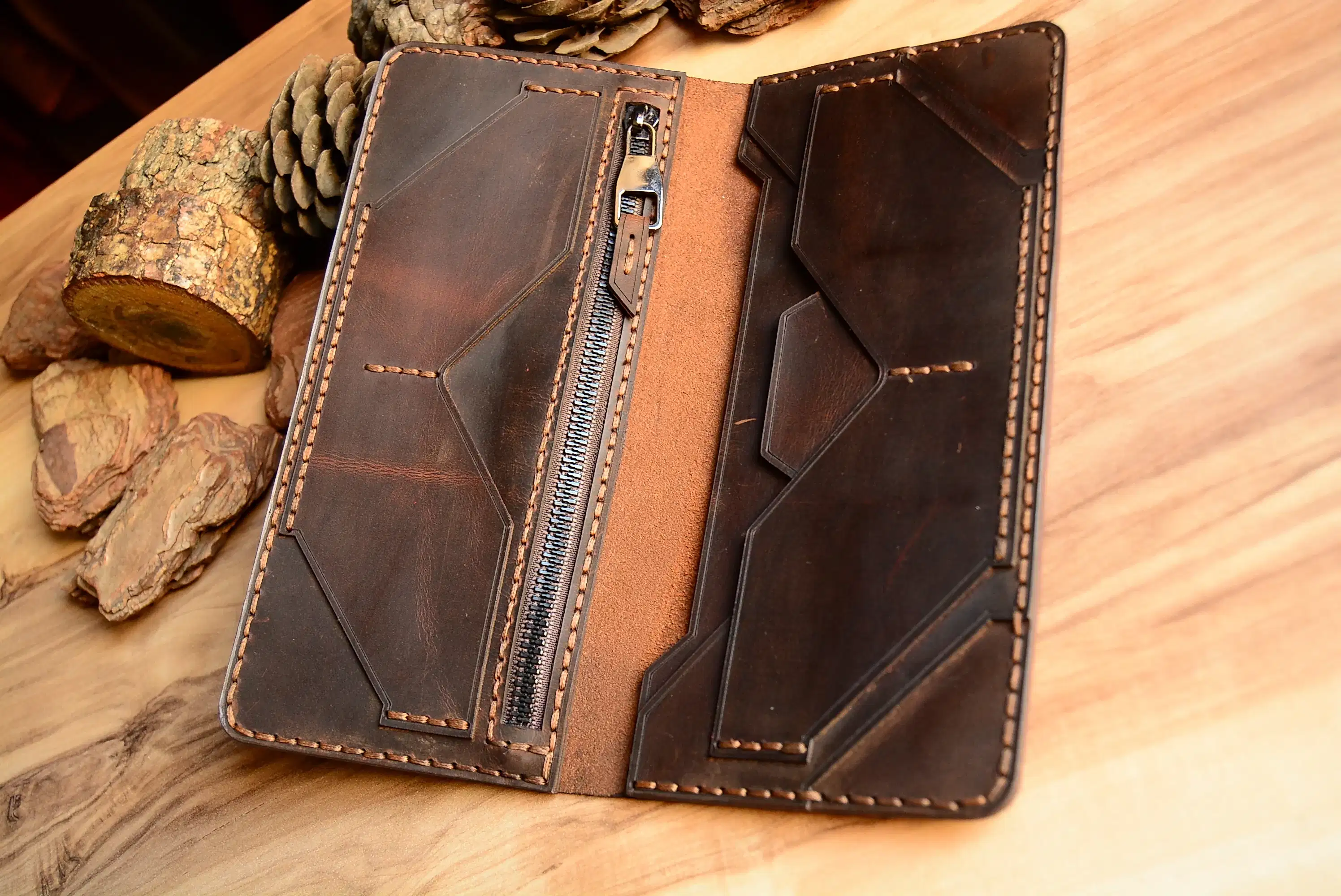 Geo Uzun Cüzdan Hakiki Deri El Yapımı