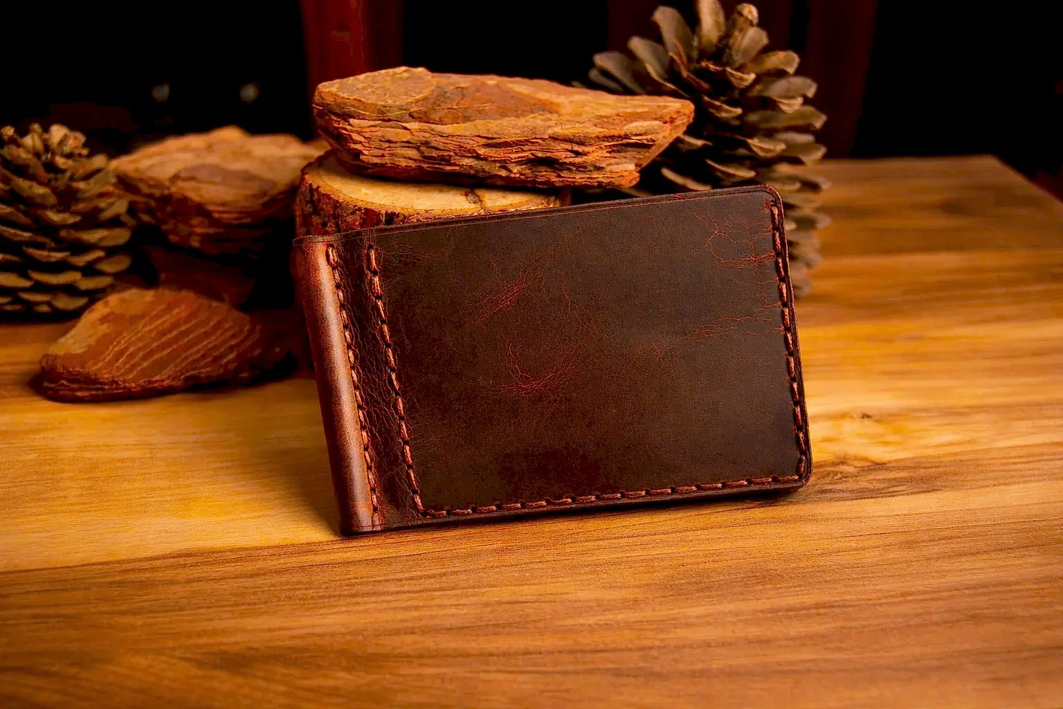 Girit Klipsli Cüzdan Katlanır Tasarım Hakiki Deri El Yapımı