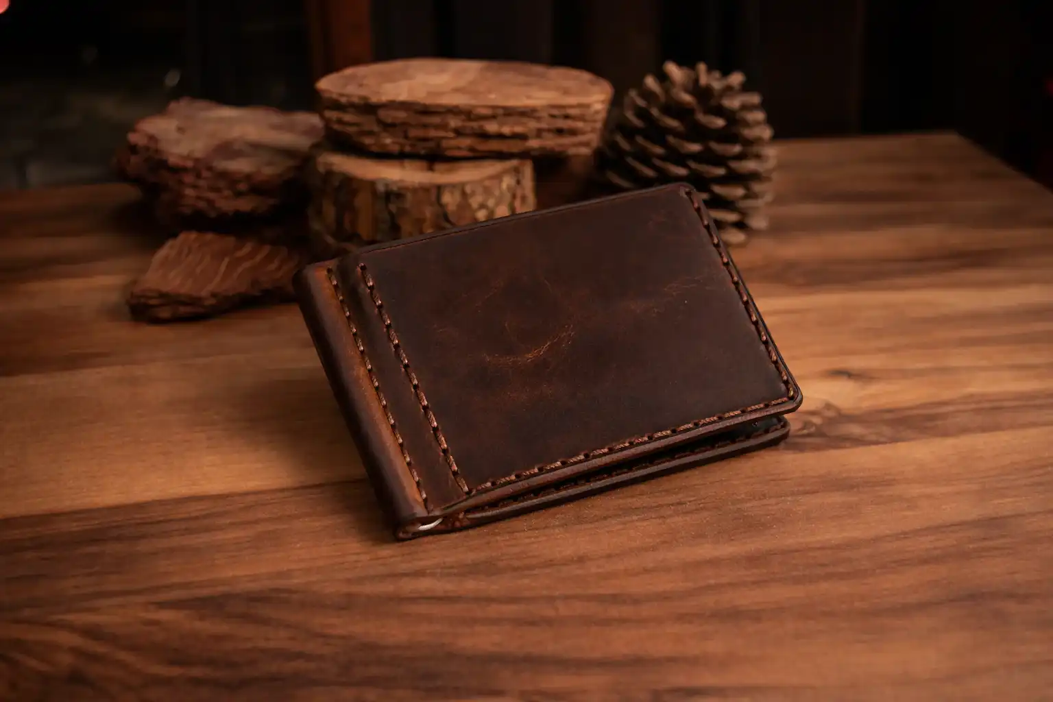 Girit Klipsli Cüzdan Katlanır Tasarım Hakiki Deri El Yapımı