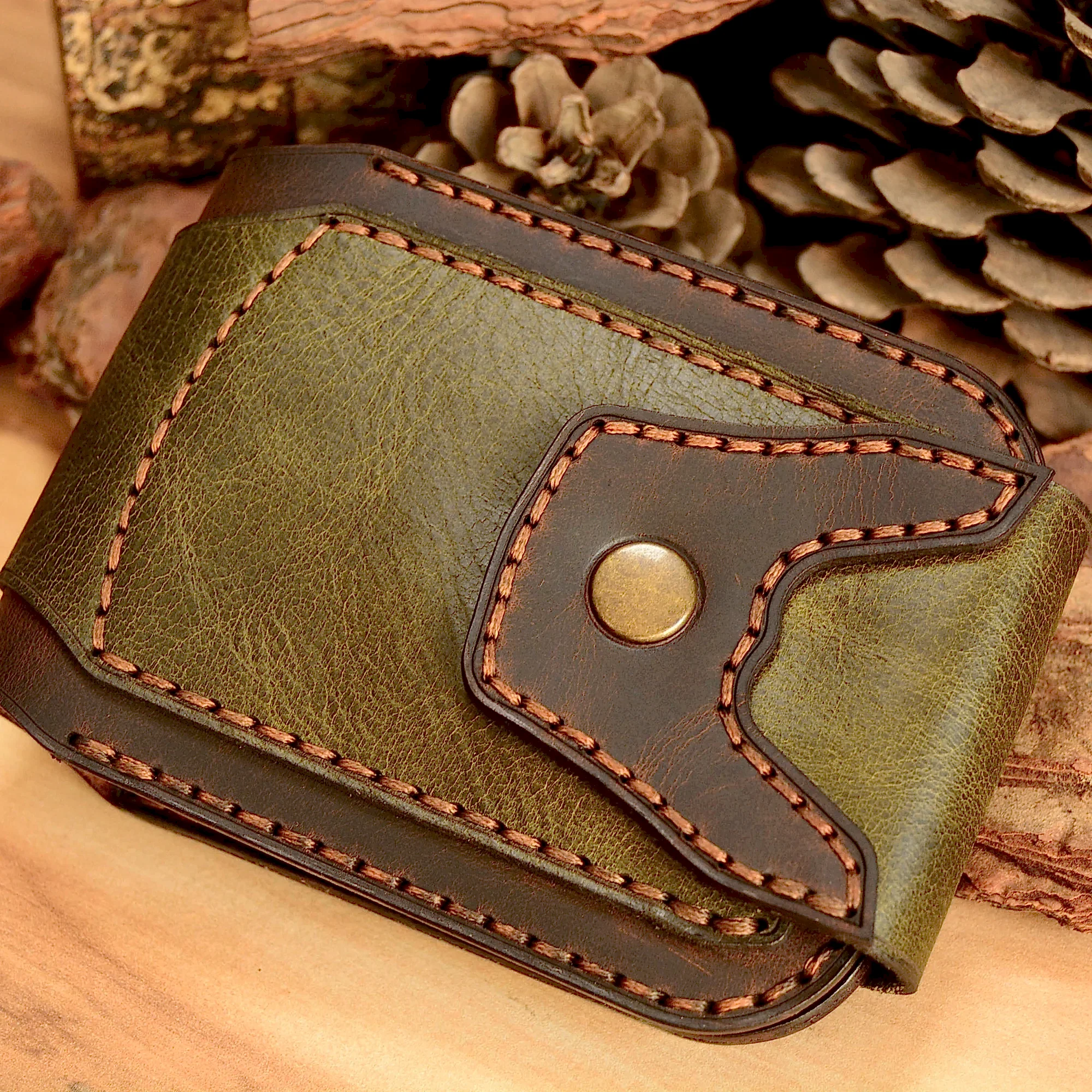 Gladiator Cüzdan Bifold Çıtçıtlı Tasarım Hakiki Deri El Yapımı