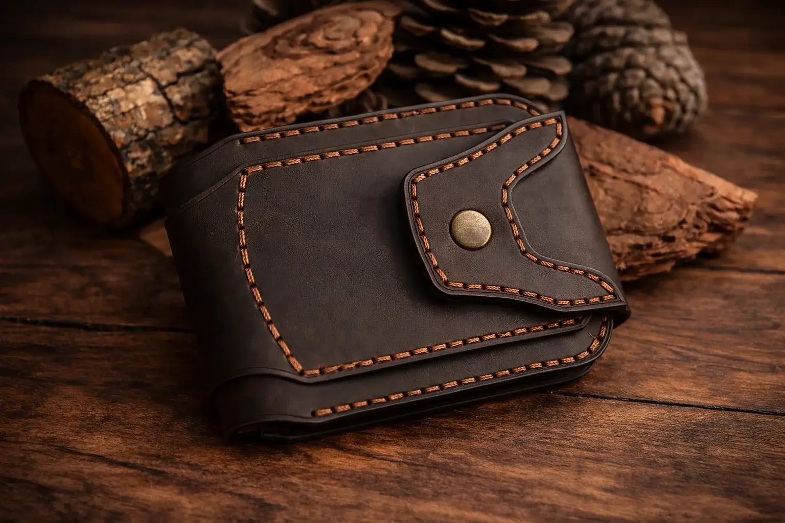 Gladiator Cüzdan Bifold Çıtçıtlı Tasarım Hakiki Deri El Yapımı