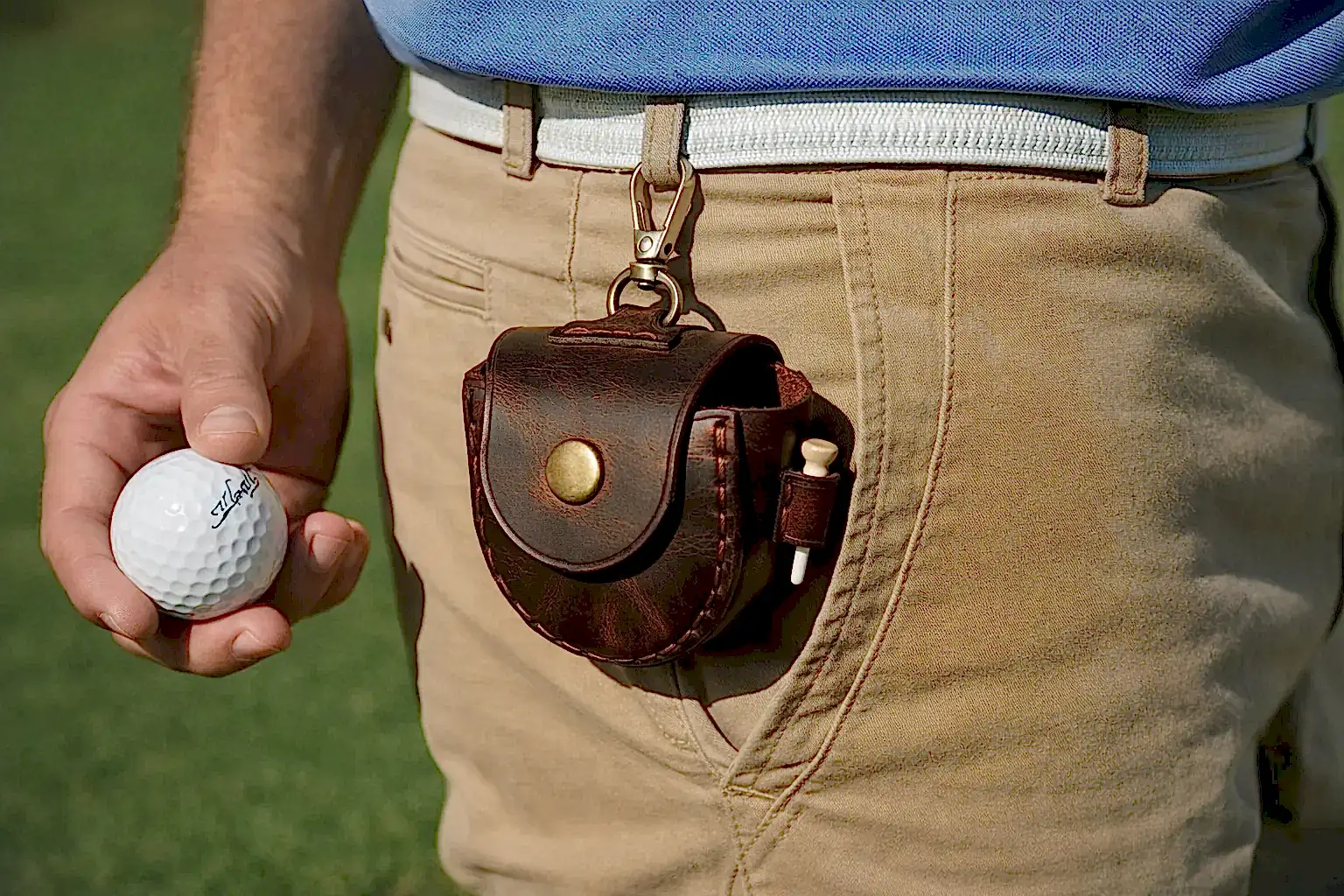 hakiki deri el yapimi golf topu ve tee deri kılıfı