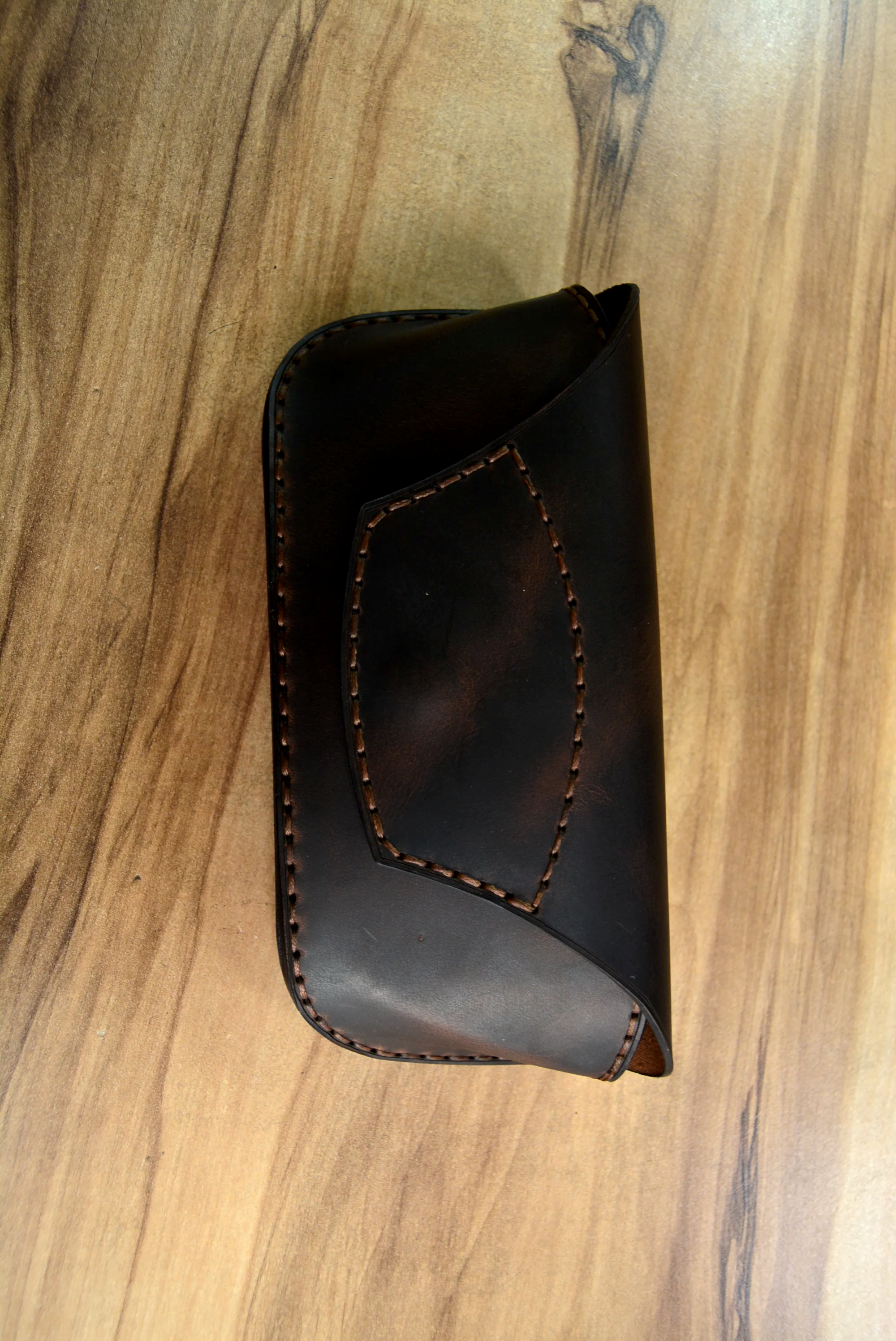 Gözlük Kılıfı V-1 El Yapımı Hakiki Deri Çıtçıtlı