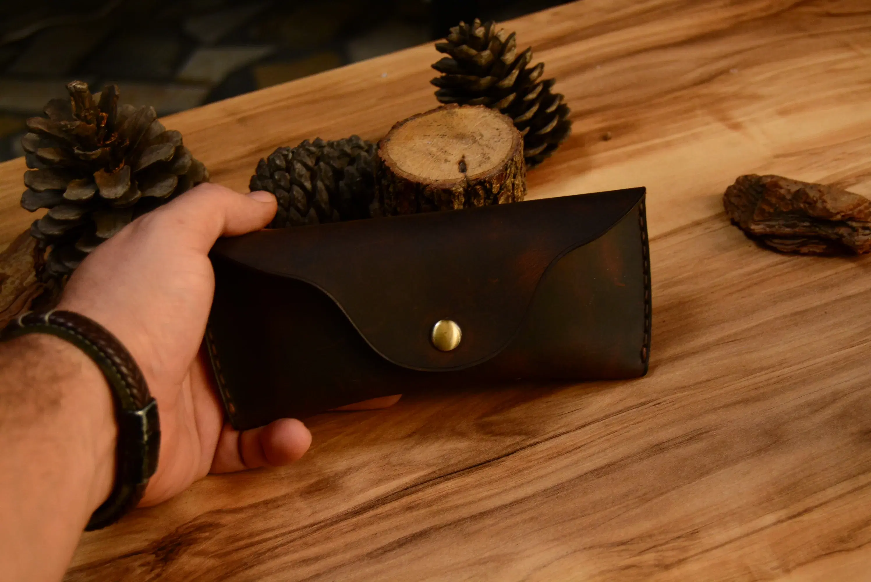 hakiki deri el yapimi gözlük kılıfı v-6 deri