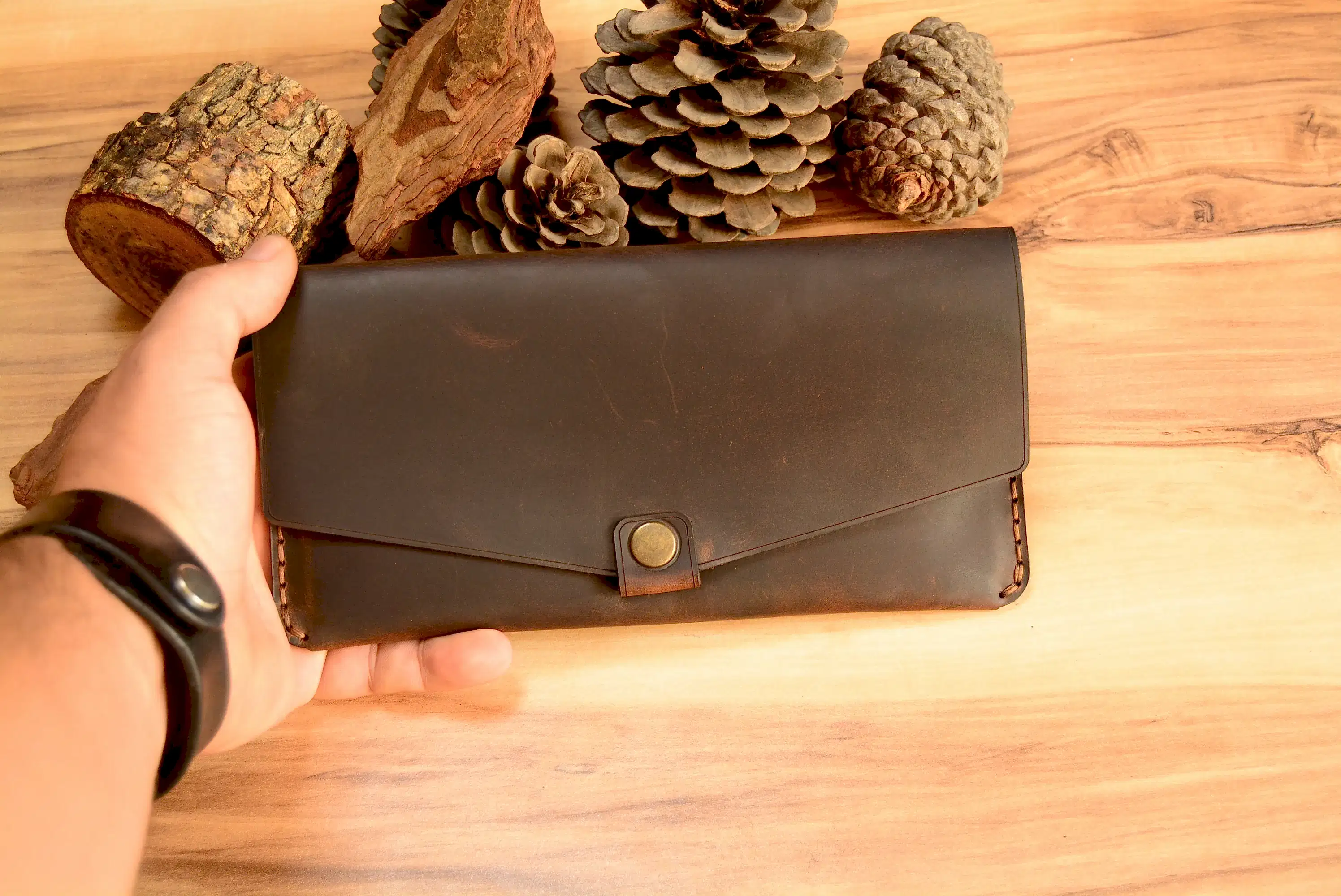 hakiki deri el yapimi helen yatay v-2 deri uzun cüzdan