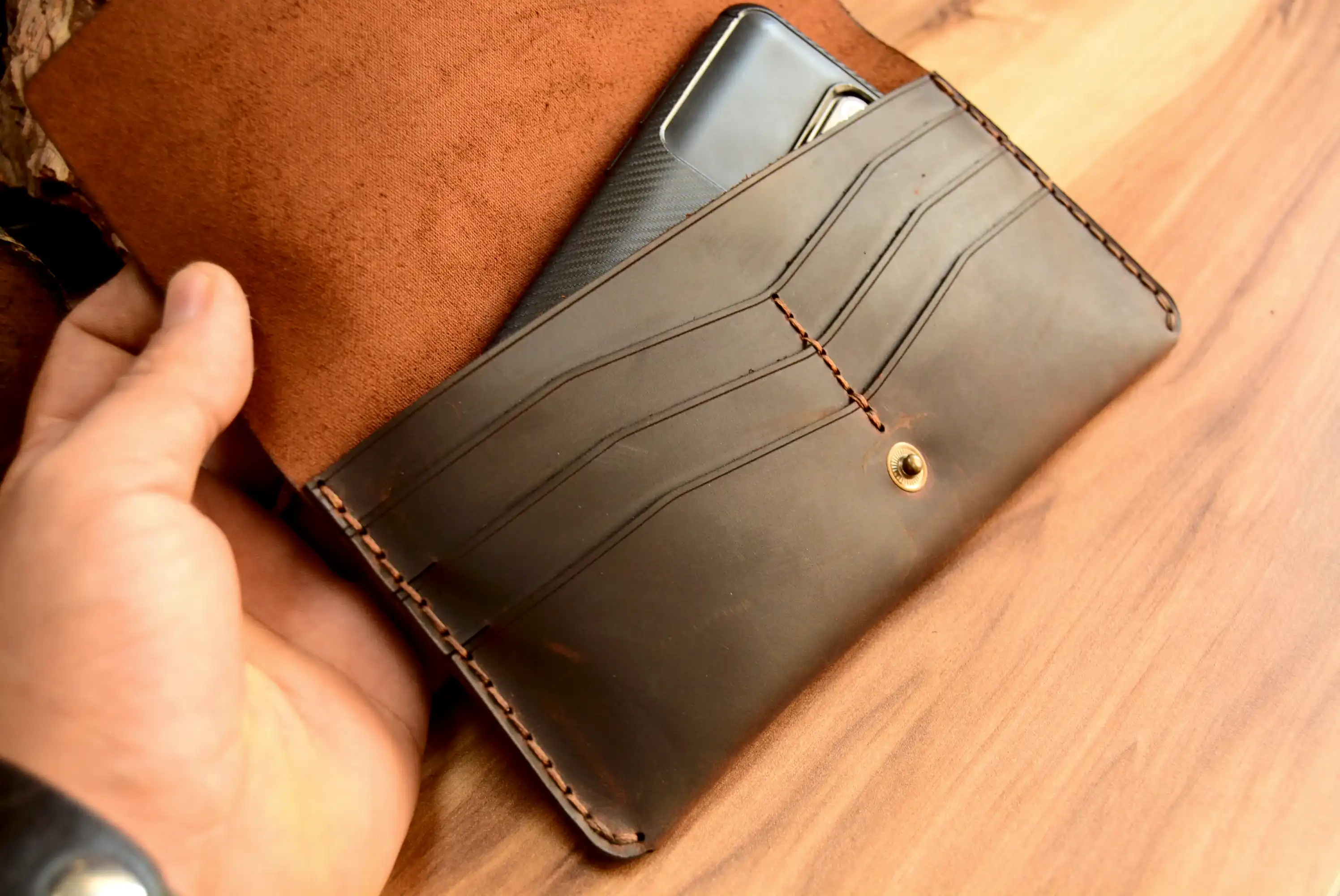 Helen Yatay V-2 Uzun Cüzdan Hakiki Deri El Yapımı