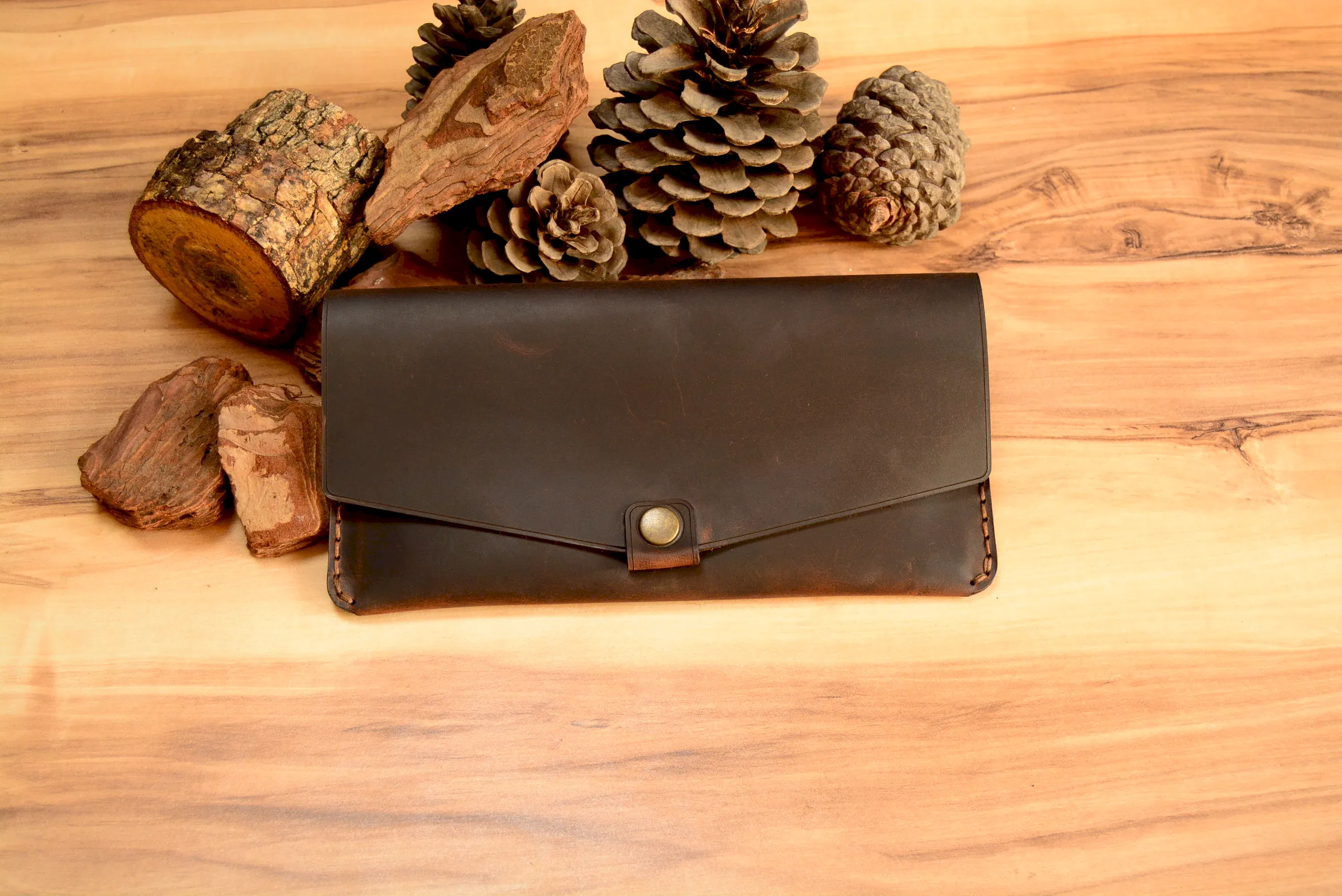 Helen Yatay V-2 Uzun Cüzdan Hakiki Deri El Yapımı