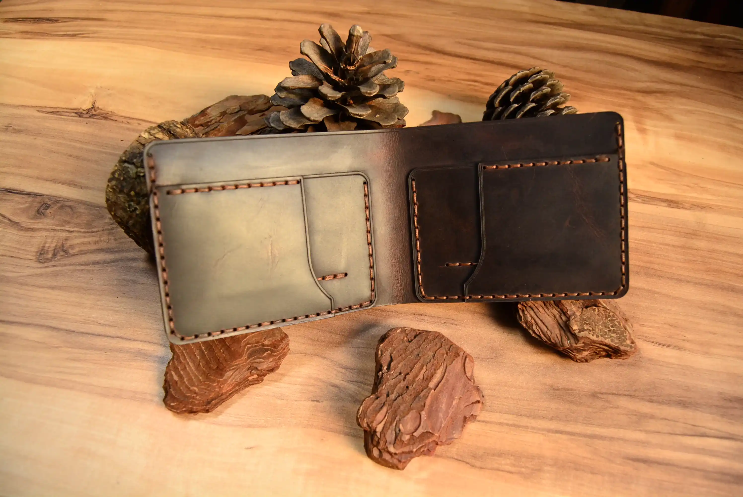 Helike Cüzdan Katlanır Tasarım Hakiki Deri El Yapımı