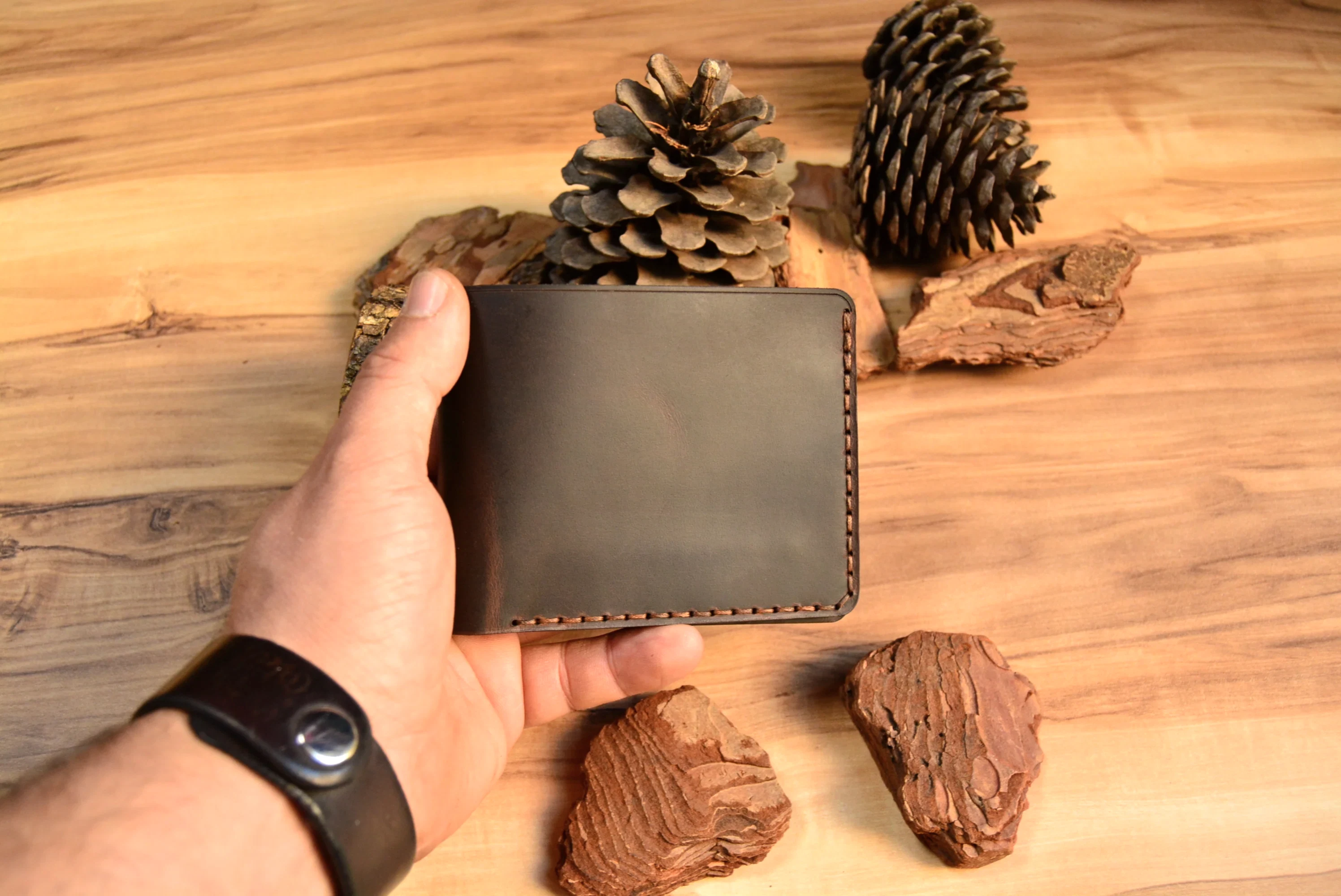 Helike Cüzdan Katlanır Tasarım Hakiki Deri El Yapımı