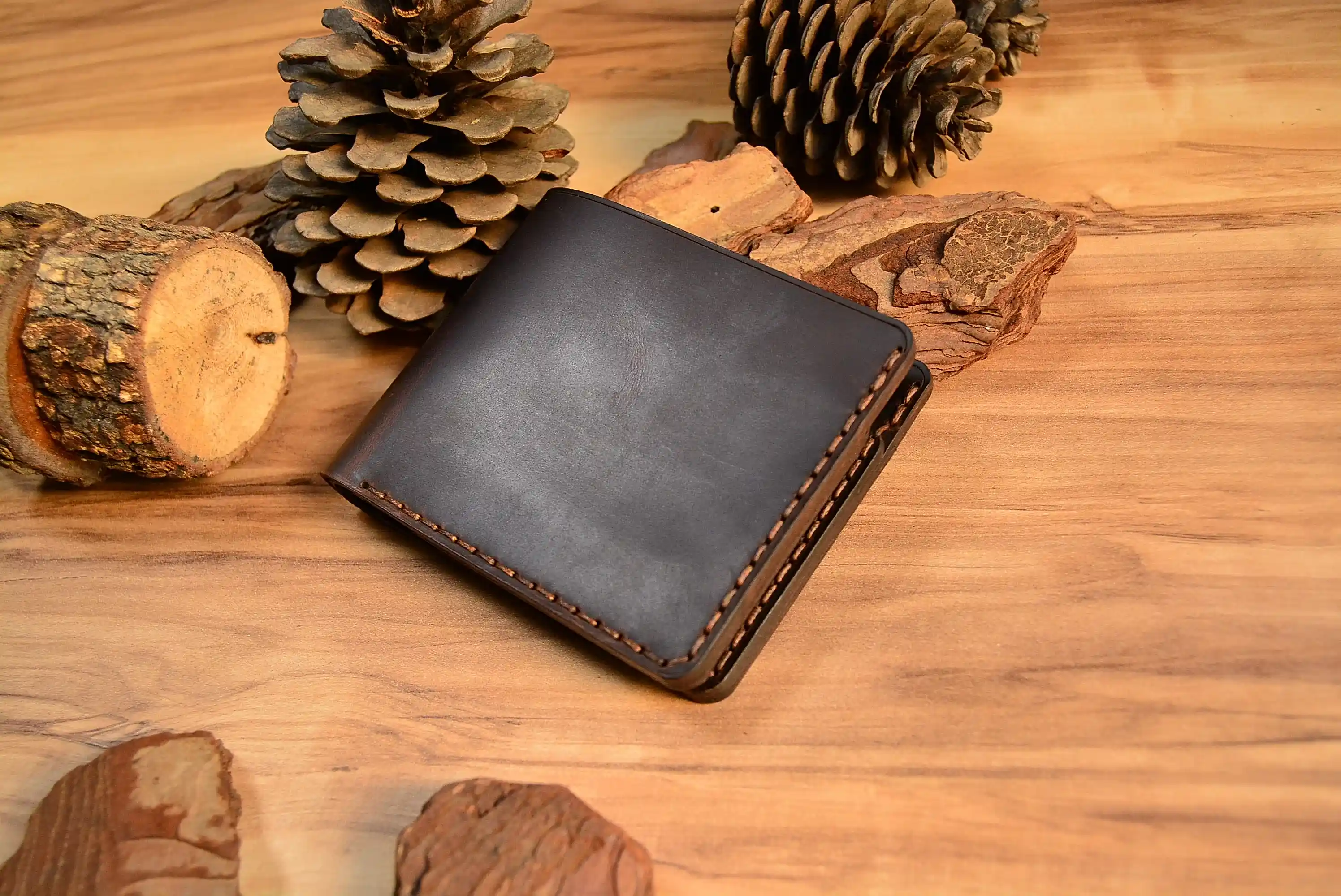 Helike Cüzdan Katlanır Tasarım Hakiki Deri El Yapımı