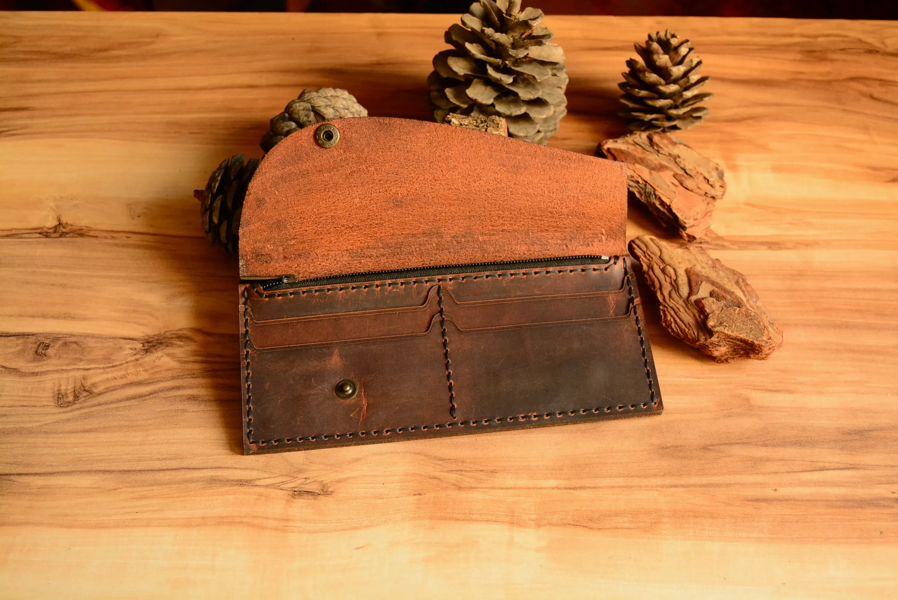 Hera Yatay Cüzdan Hakiki Deri El Yapımı