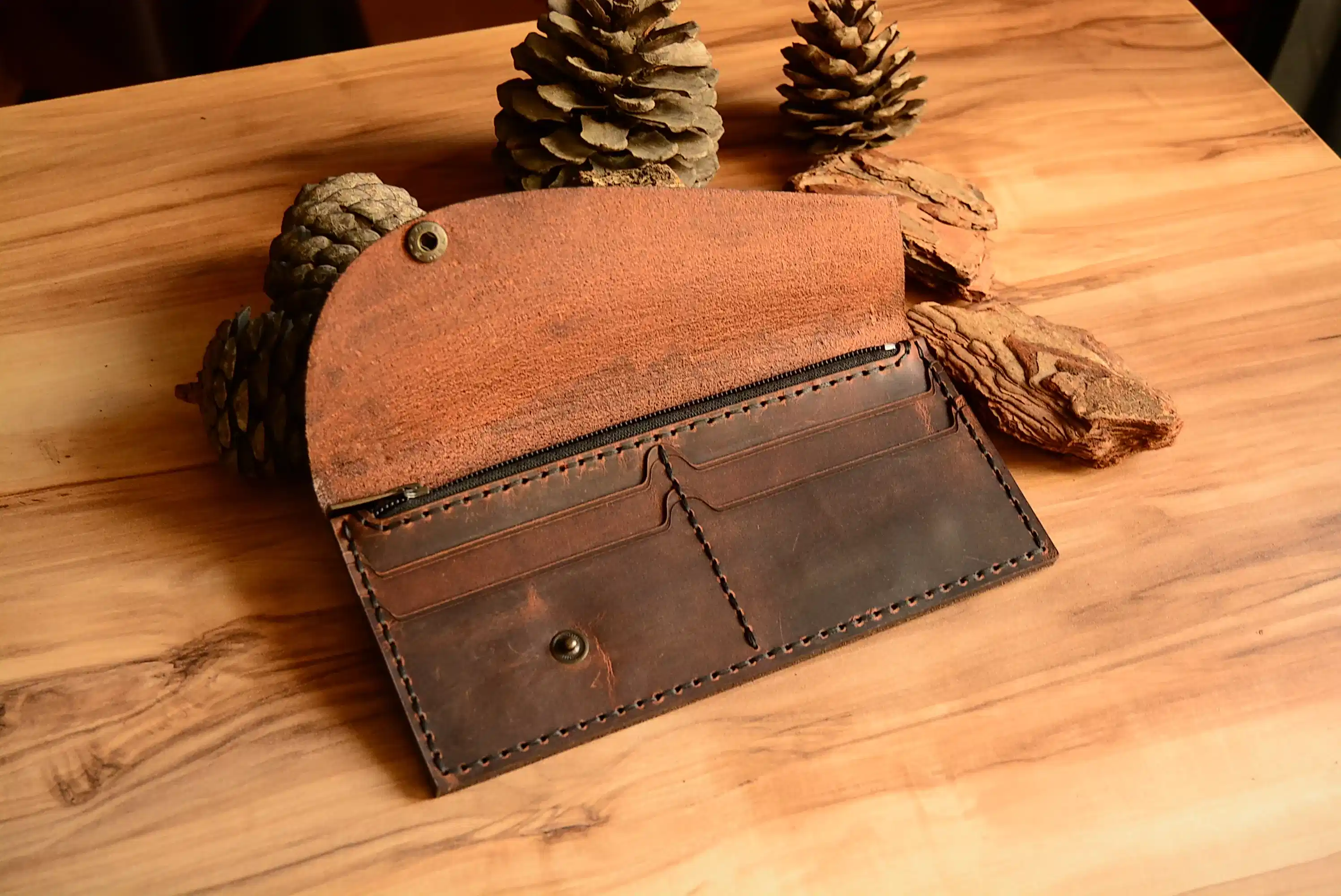 Hera Yatay Cüzdan Hakiki Deri El Yapımı