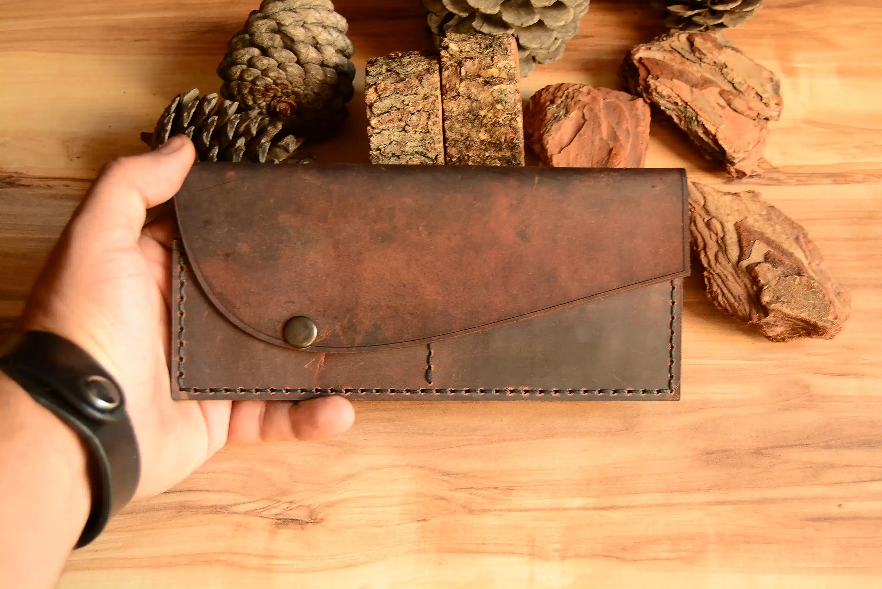 hakiki deri el yapimi hera deri yatay cüzdan