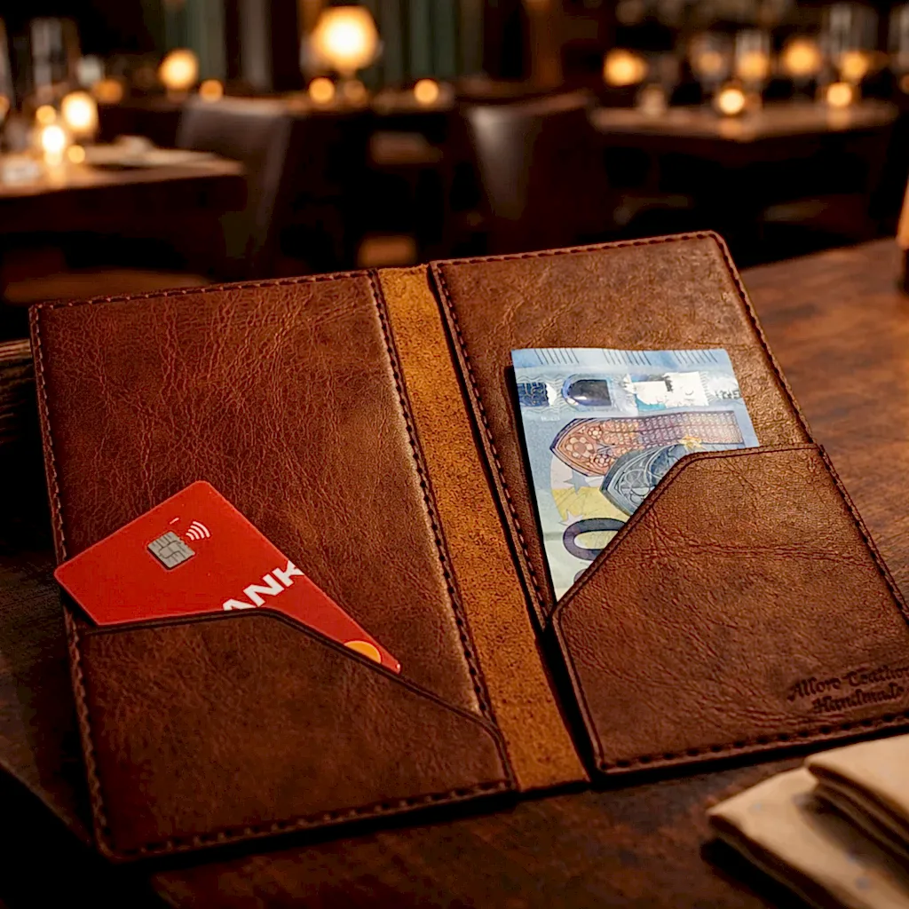 Hakiki Deri Hesap Sümeni Adisyonluk El Dikişi 2 Bölmeli