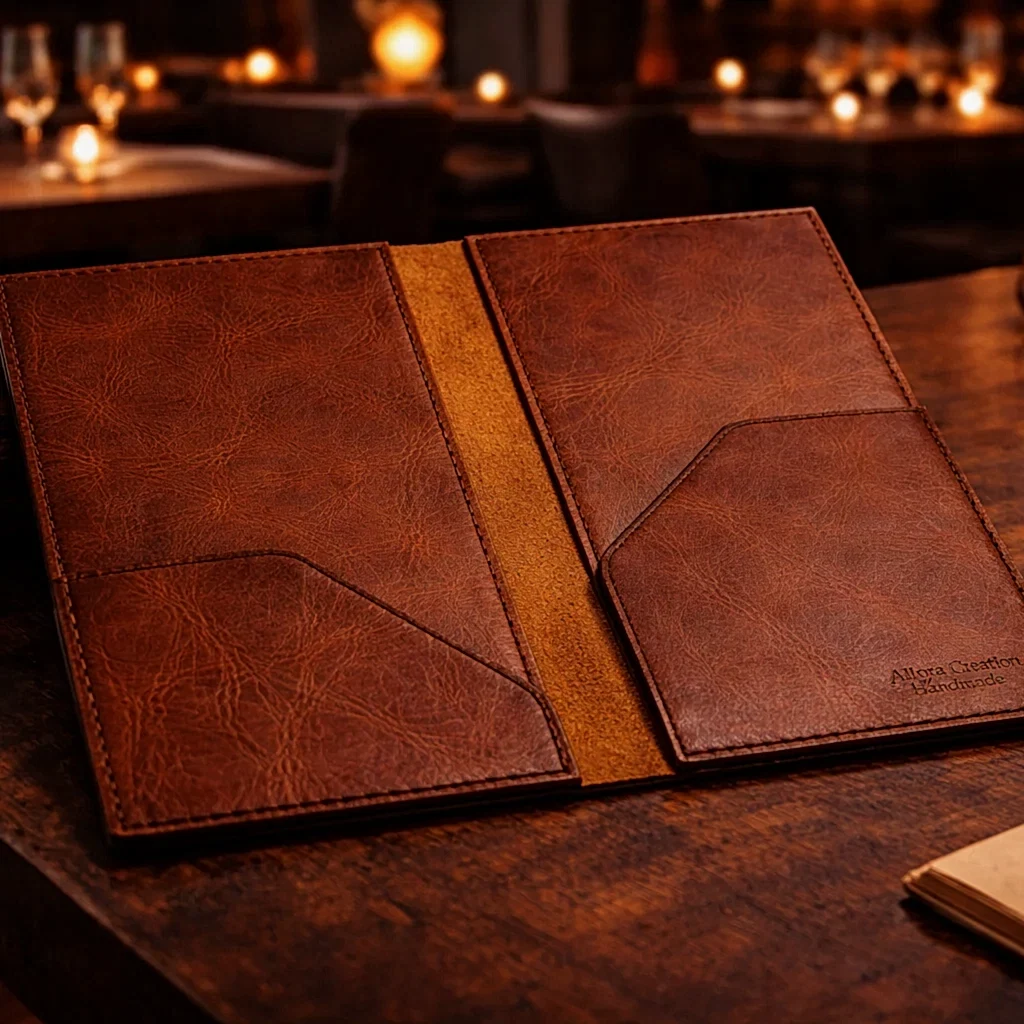 Hakiki Deri Hesap Sümeni Adisyonluk El Dikişi 2 Bölmeli