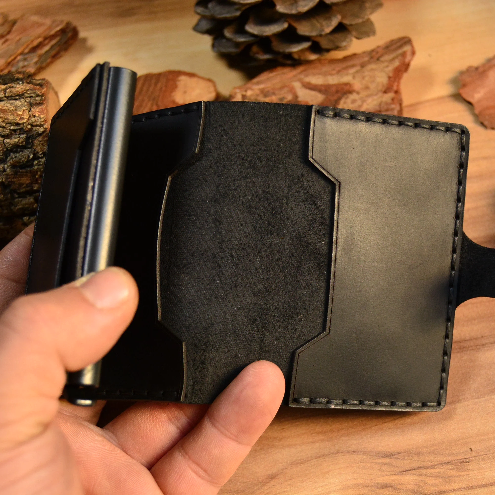 Hydra Mekanizmalı Kartlık Hakiki Deri El Yapımı