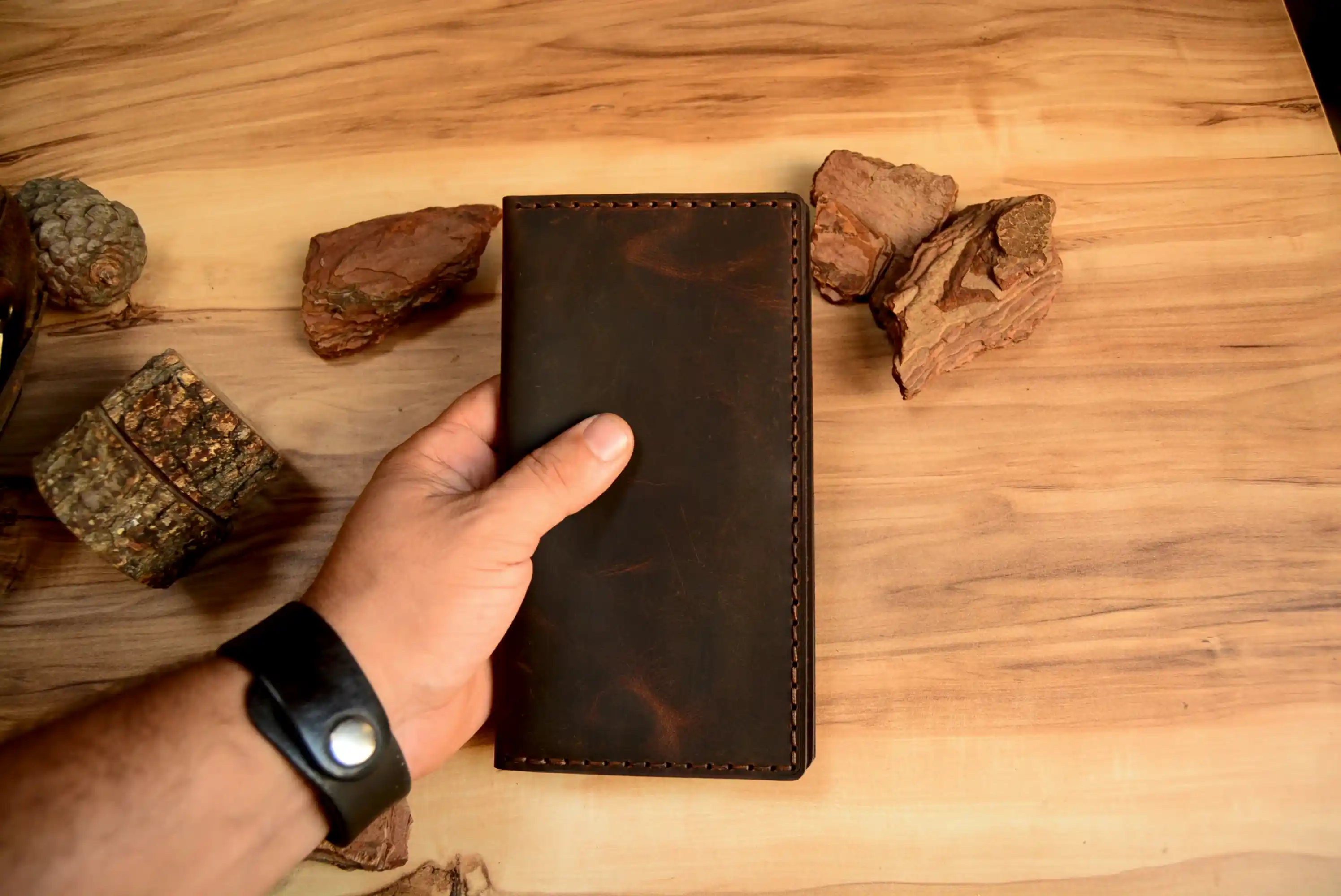 Iperion Uzun Cüzdan Hakiki Deri El Yapımı