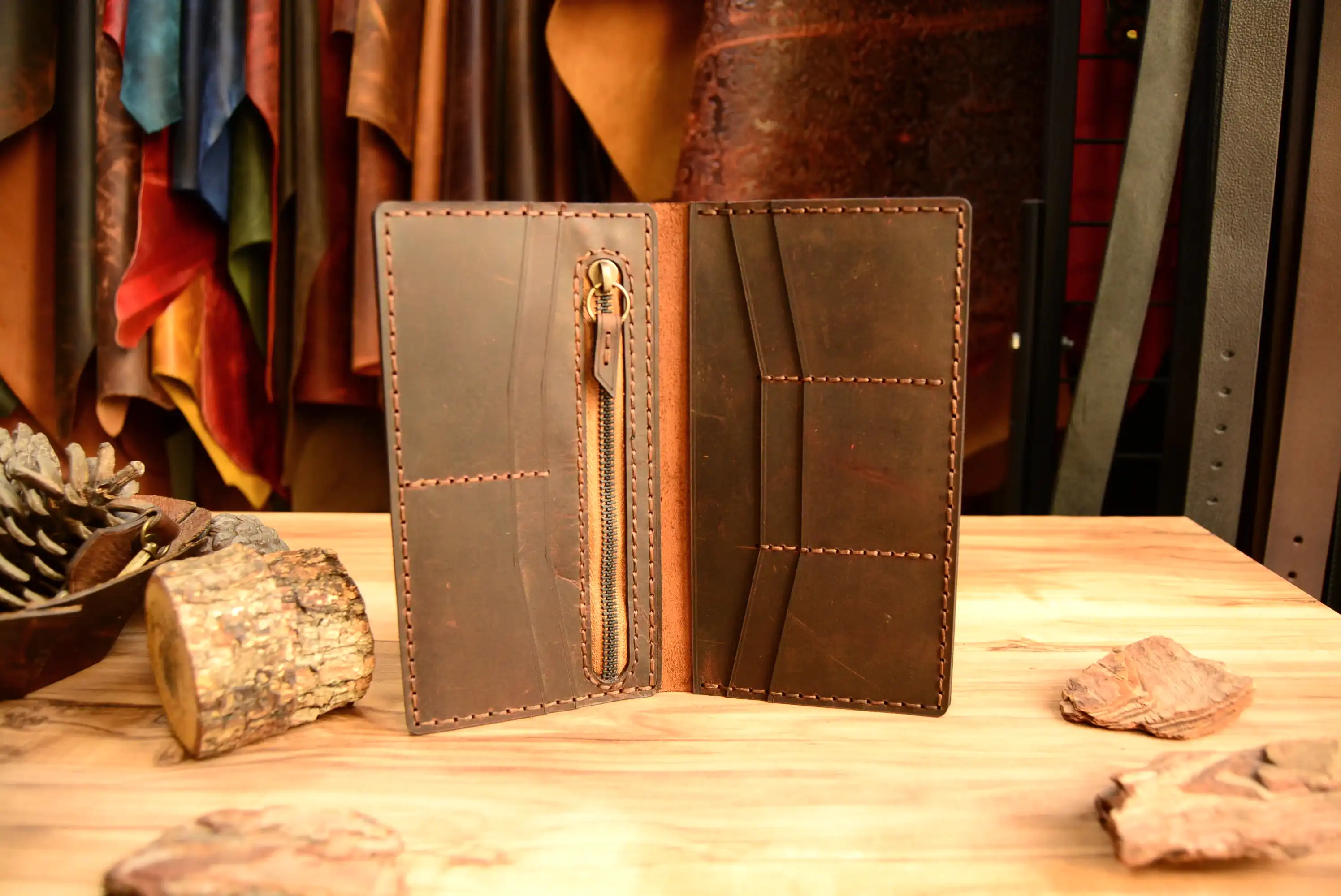 Iperion Uzun Cüzdan Hakiki Deri El Yapımı